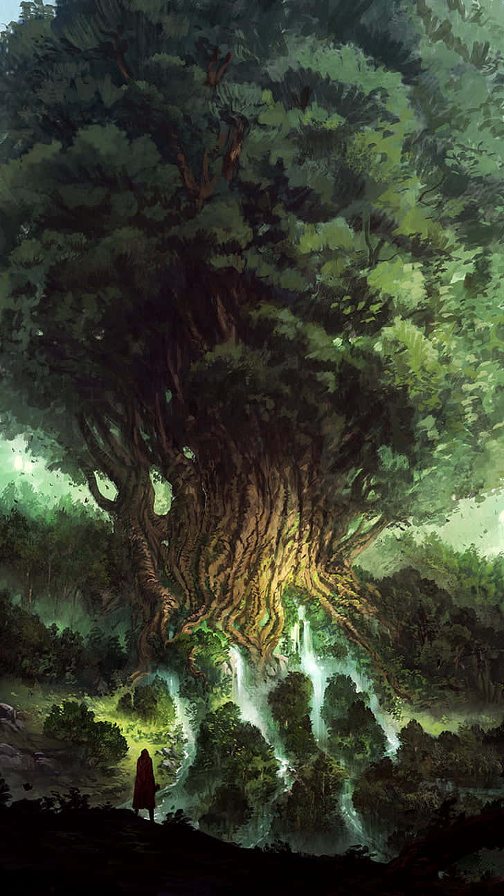 Fantasy Phone Tree, colossal ancient tree, glowing roots, HD Phone Wallpaper