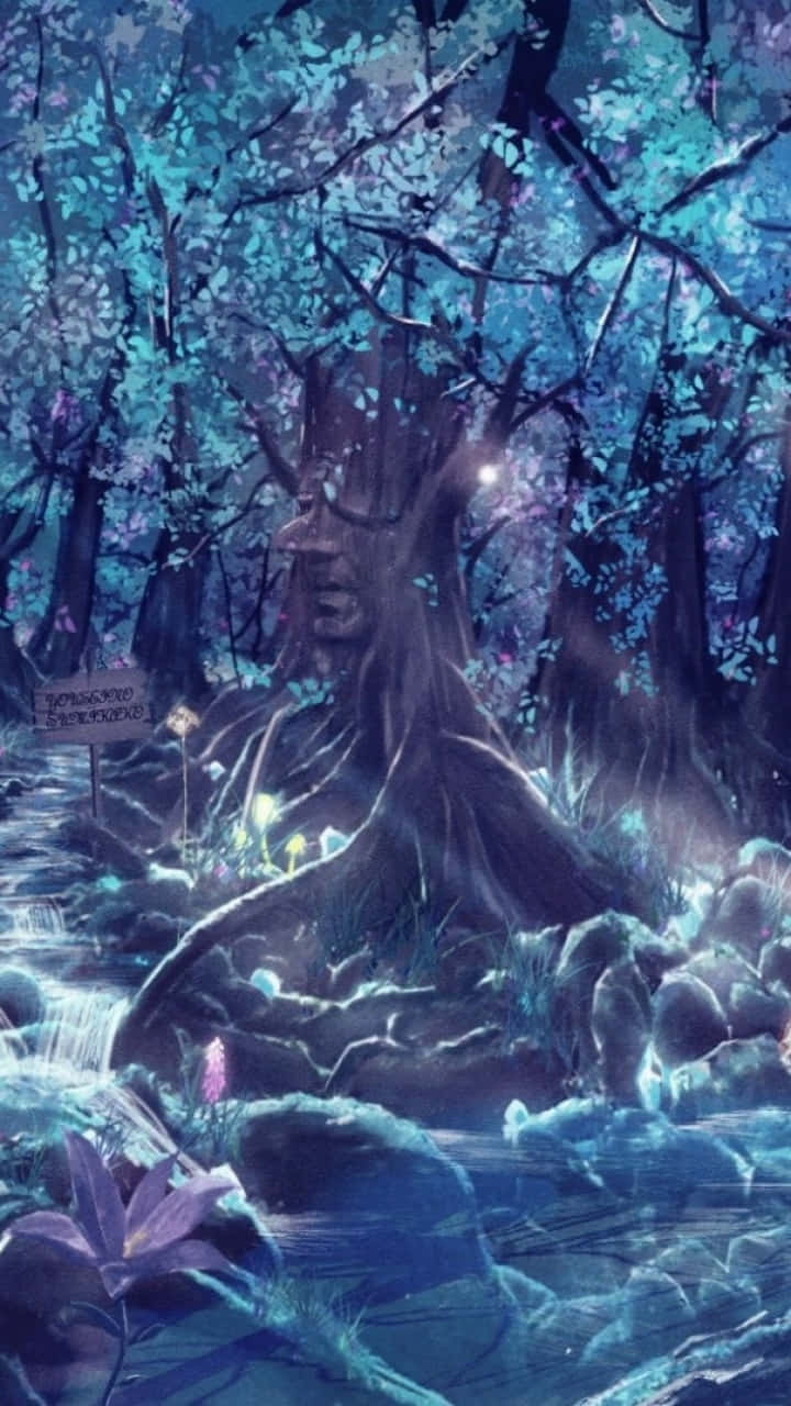 mystical forest, ethereal blue light, ancient trees, HD Phone Wallpaper