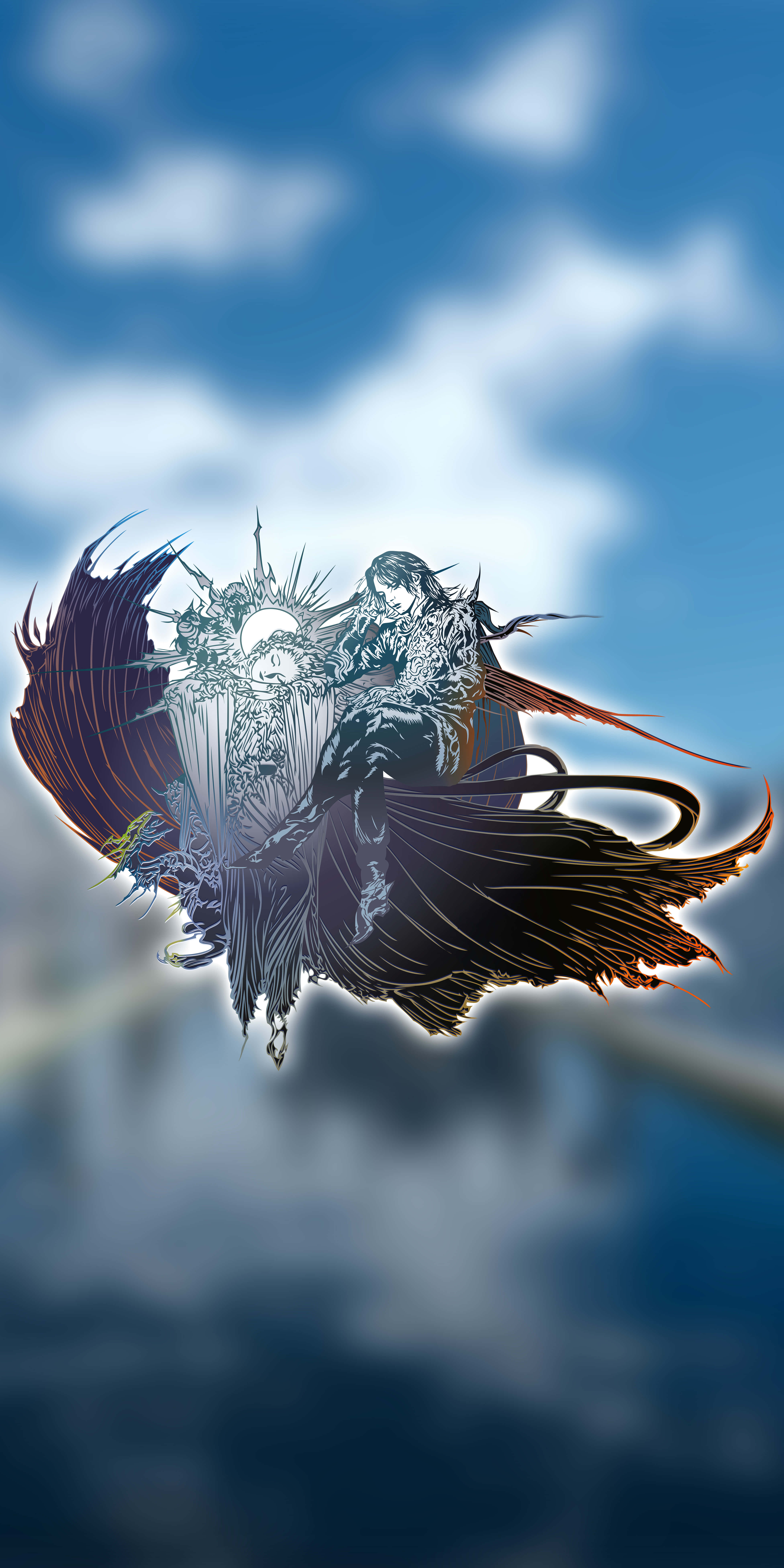 Fantasy Phone, eagle, dark-winged warrior, 8K Phone Wallpaper