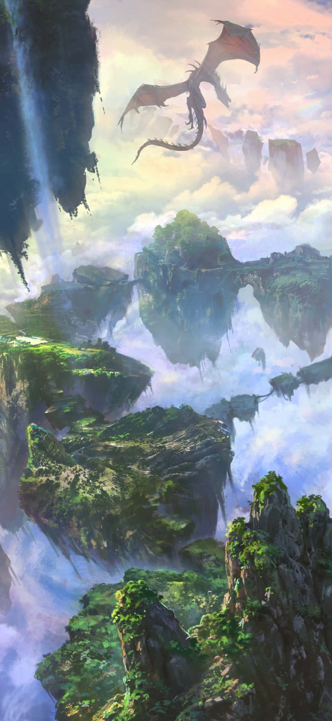 Fantasy Phone, dragon, misty floating islands, Full HD Phone Wallpaper