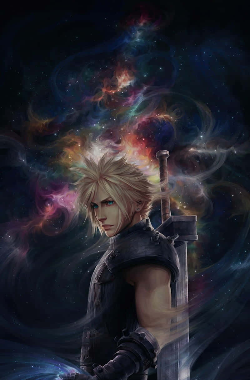Fantasy Phone, spiky-haired warrior, large sword, SD Phone Wallpaper