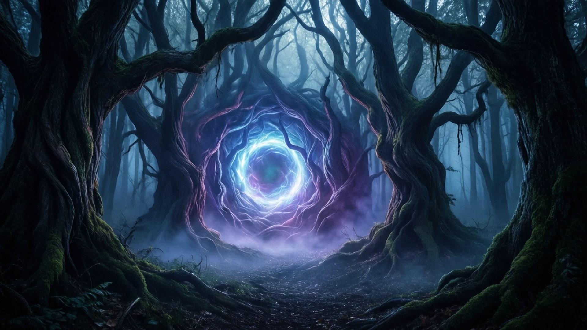 glowing portal, dark forest, fantasy, Full HD Desktop Wallpaper