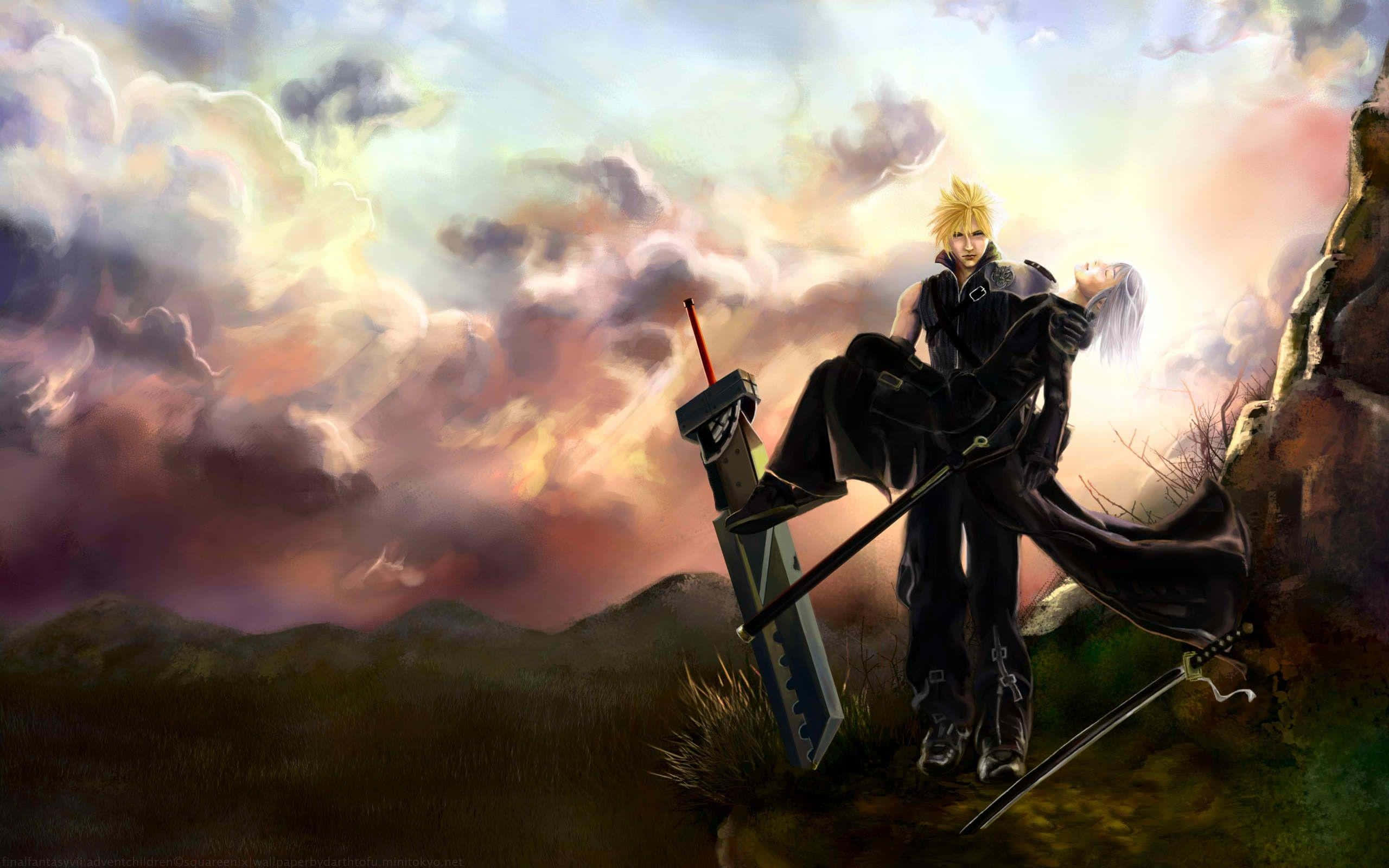 blonde anime warrior, black armor, fallen companion, 2K Desktop Wallpaper