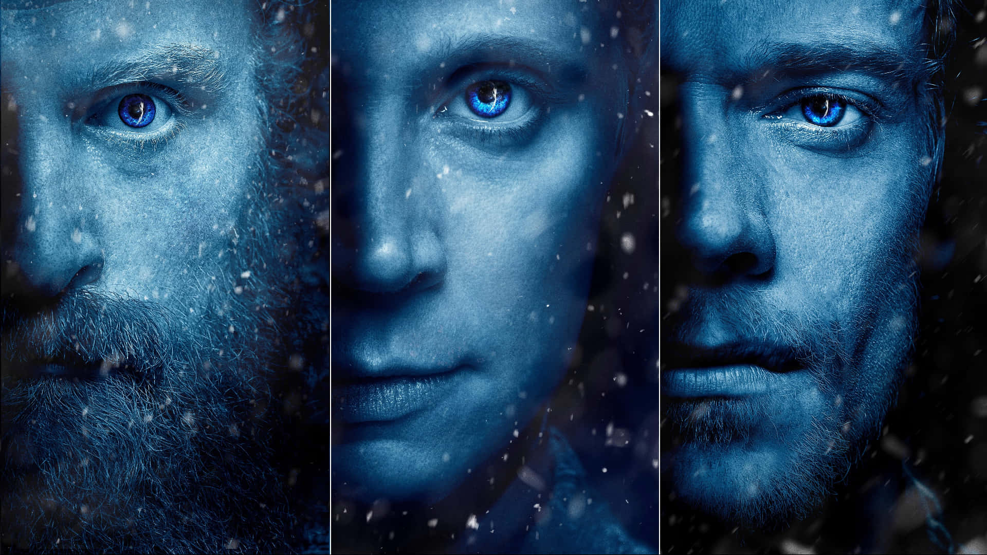 blue eyed trio, fantasy portraits, snowy blue winter scene, Full HD Desktop Wallpaper