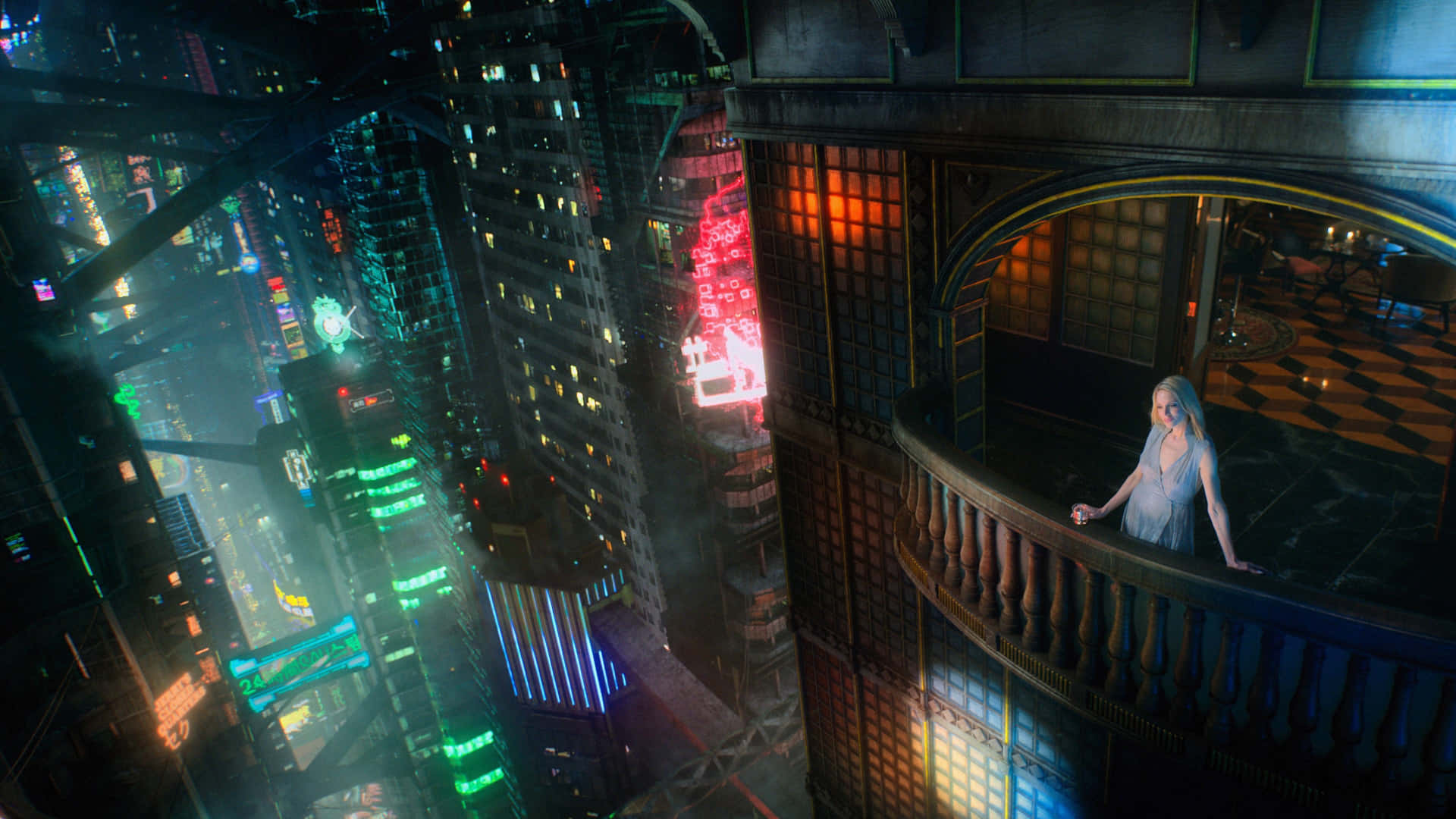 futuristic cityscape, neon-drenched cyberpunk cityscape, night, Full HD Desktop Wallpaper