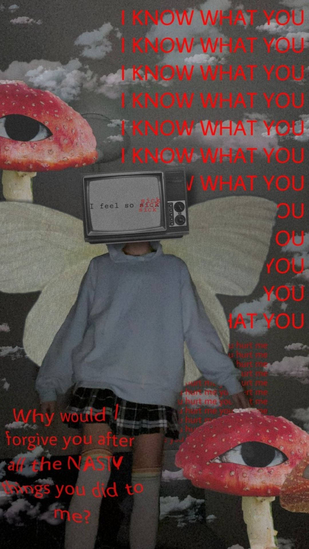 Dreamcore Human Television, TV for a head, butterfly wings, Full HD Phone Wallpaper