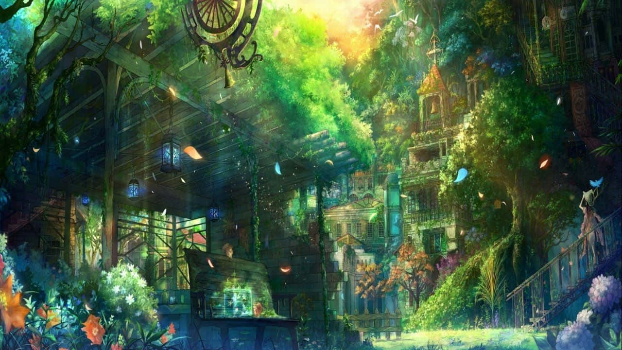 fantasy garden, glowing lanterns, overgrown whimsical village, HD Desktop Wallpaper