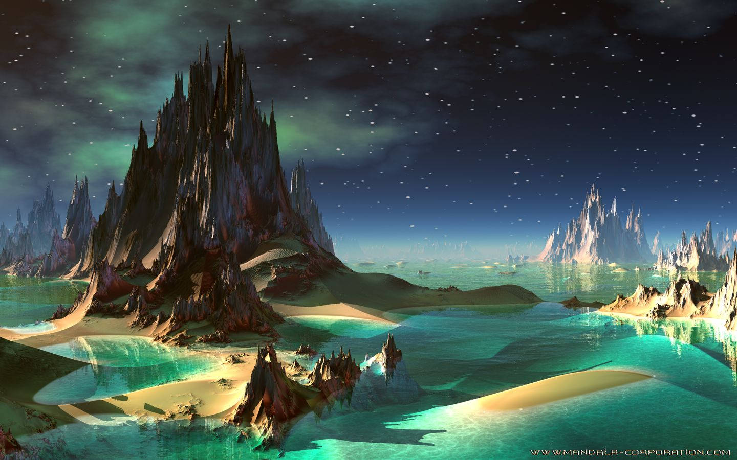 Fantasy World, surreal alien landscape, jagged mountains, HD Desktop Wallpaper