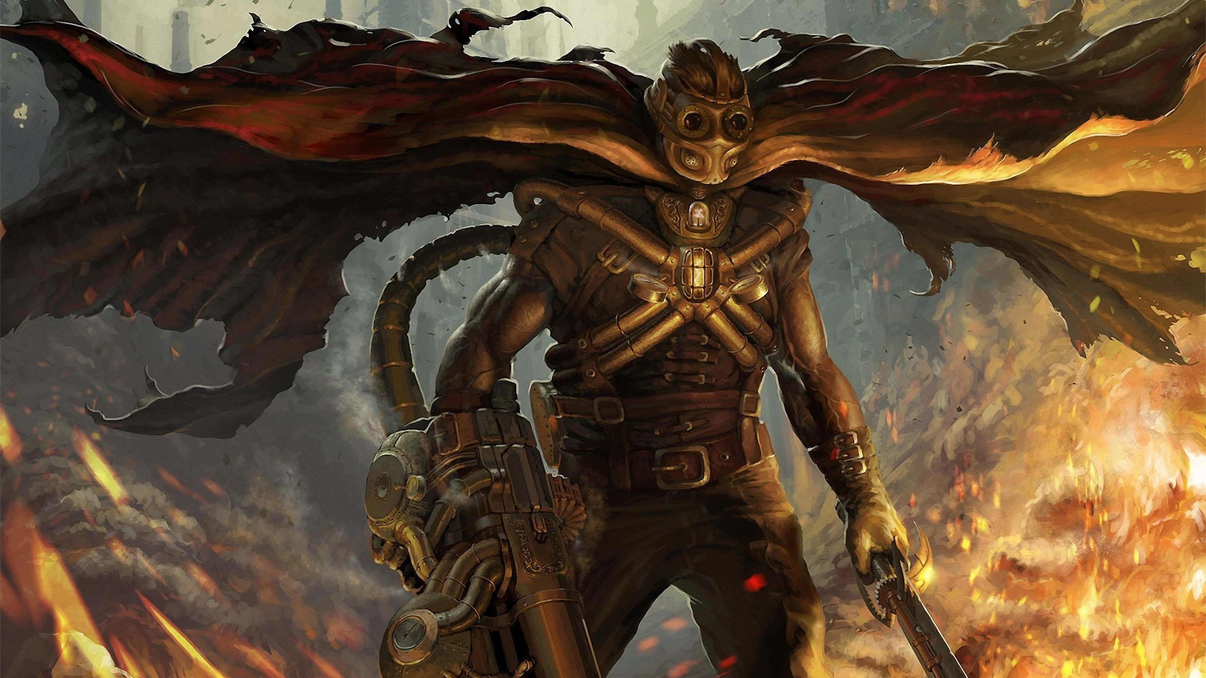 Dark Steampunk, steampunk warrior, gas mask, 4K Desktop Wallpaper