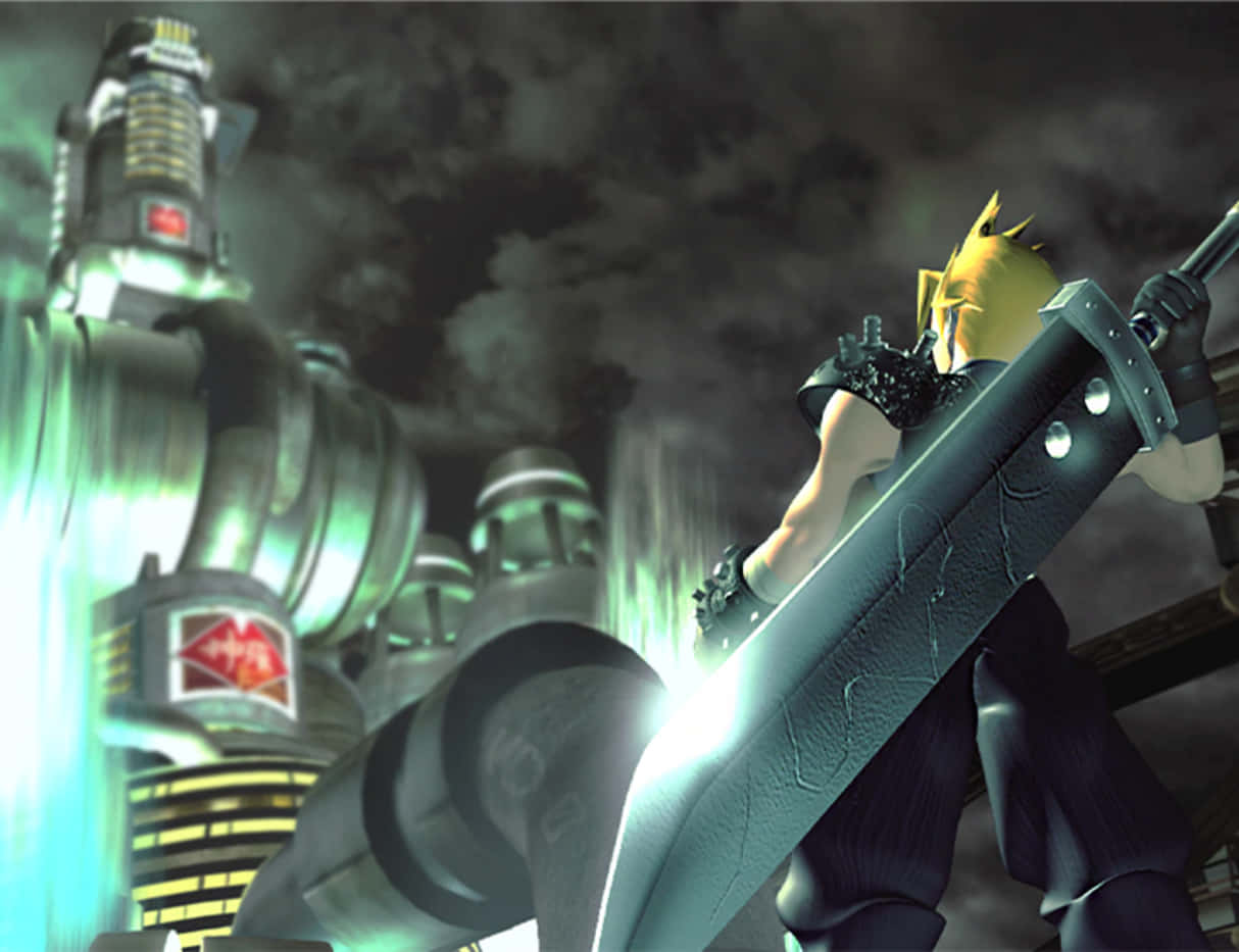 Fantasy World, spiky-haired warrior, massive glowing sword, SD Desktop Wallpaper