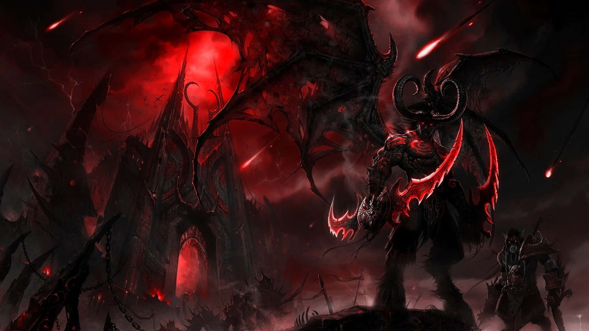 demonic warrior, glowing red wings, horns, Full HD Desktop Wallpaper