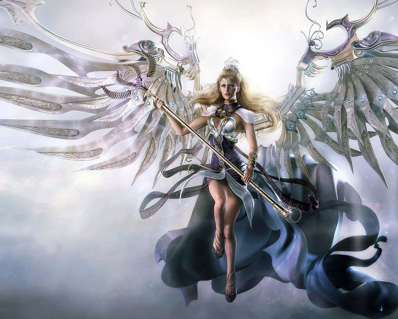 Fantasy World, old parchment, angelic warrior, HD Desktop Wallpaper