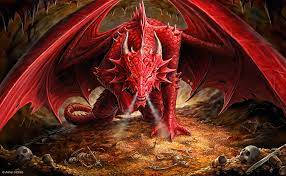cave, angry red dragon, glowing eyes, SD Desktop Wallpaper