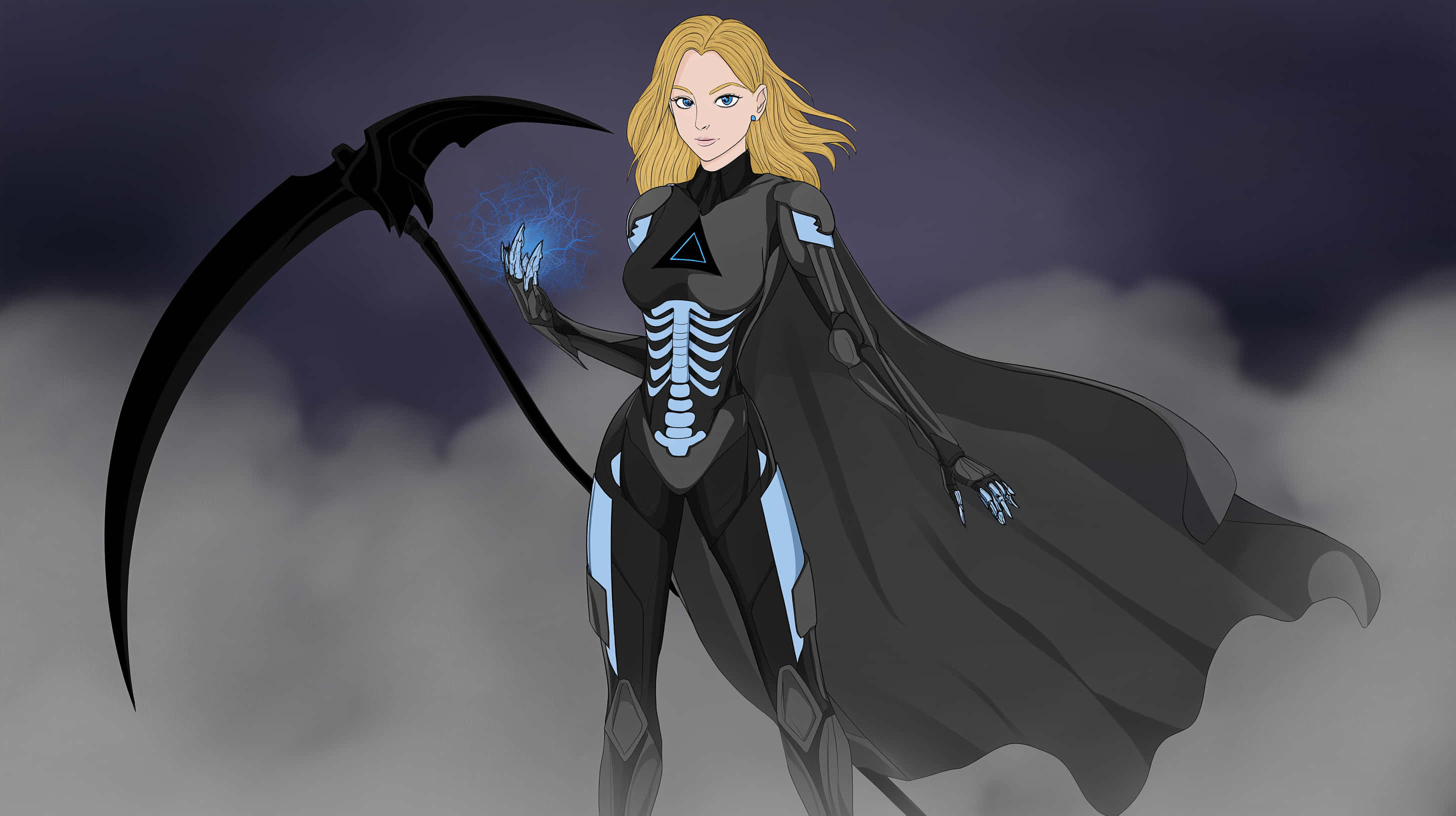 anime style, death priestess, scythe, 2K Desktop Wallpaper