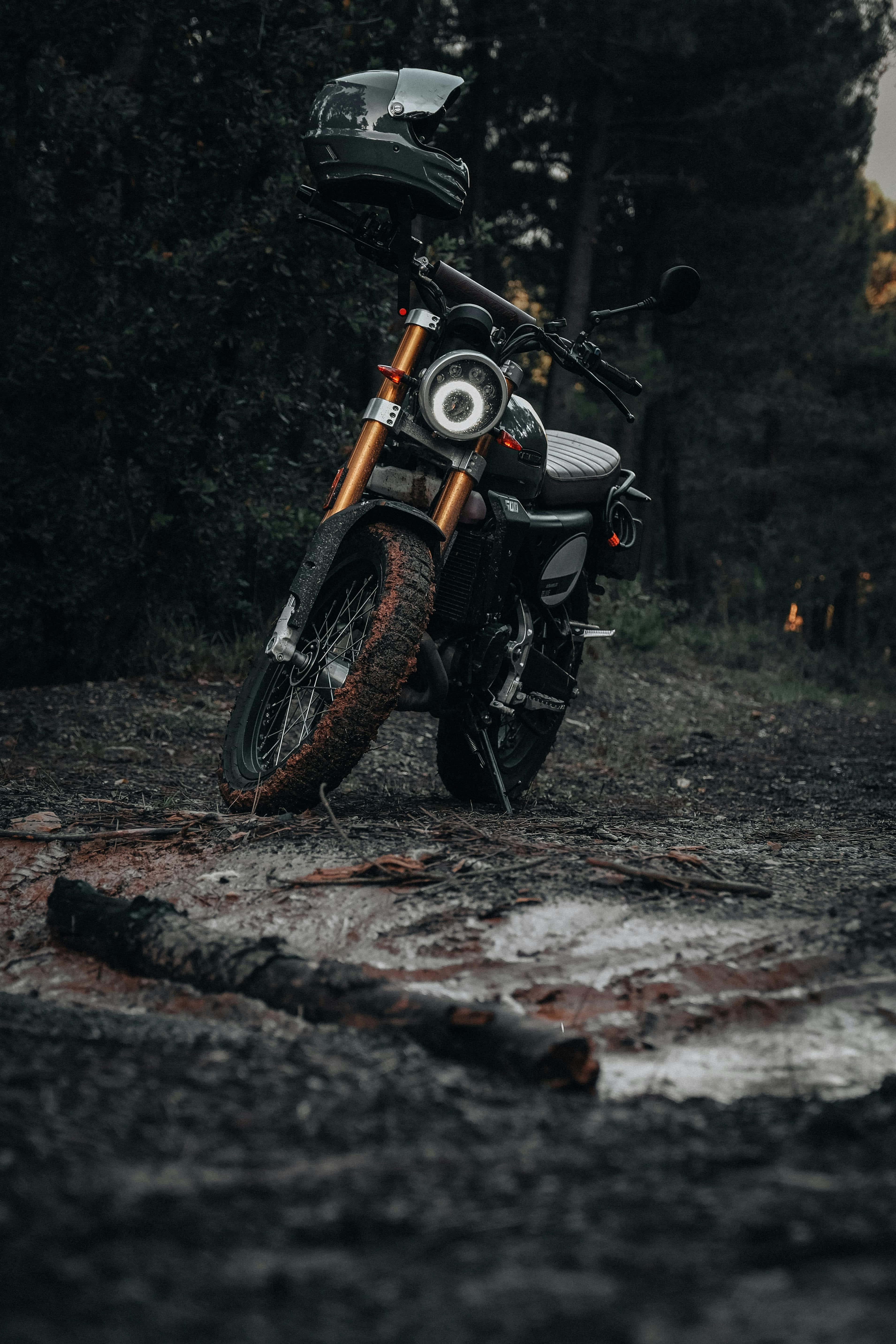 Fantic, black motorcycle, gold forks, 5K Phone Wallpaper