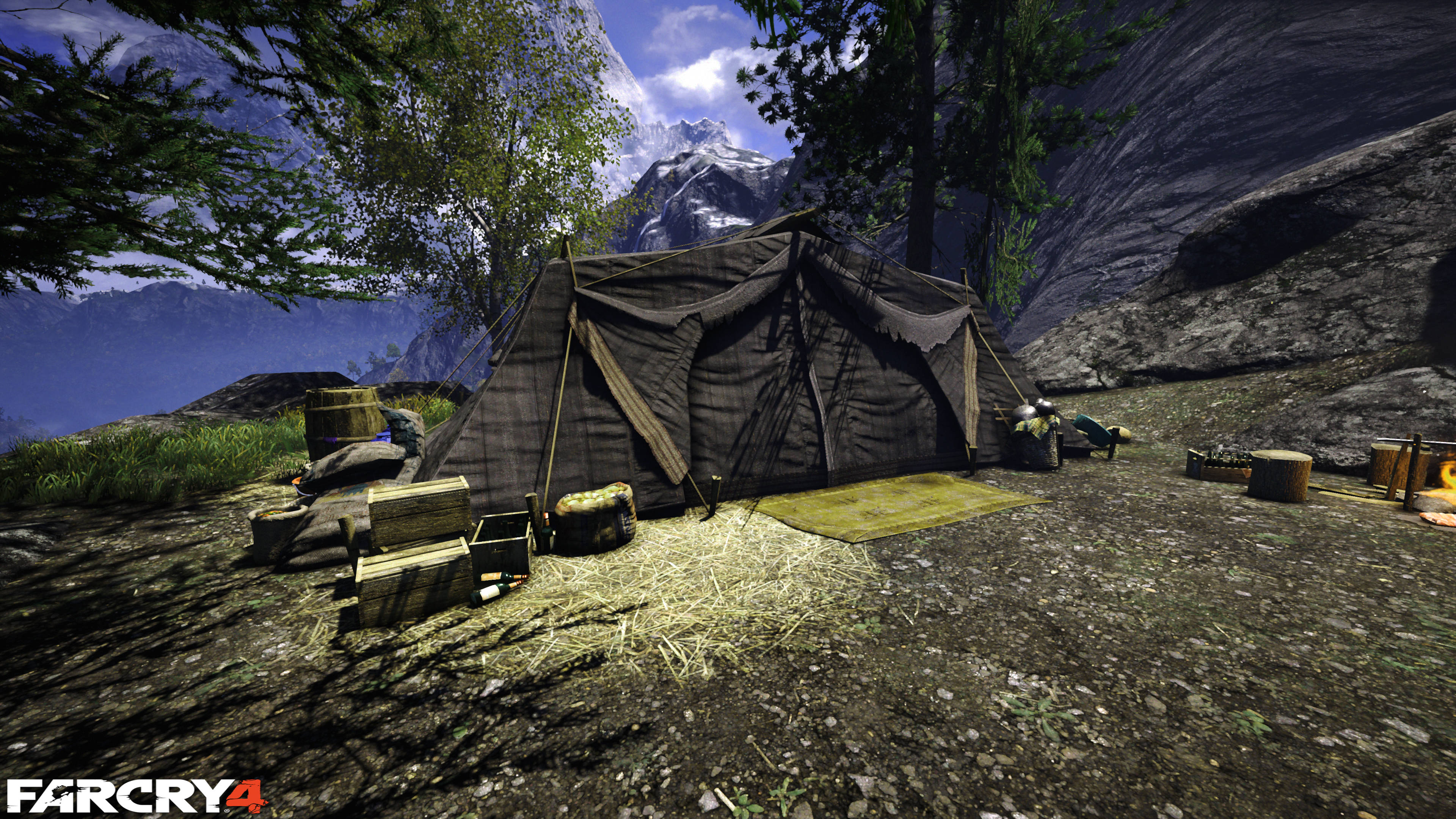 Far Cry 4, tent, mountainous wilderness, 4K Desktop Wallpaper