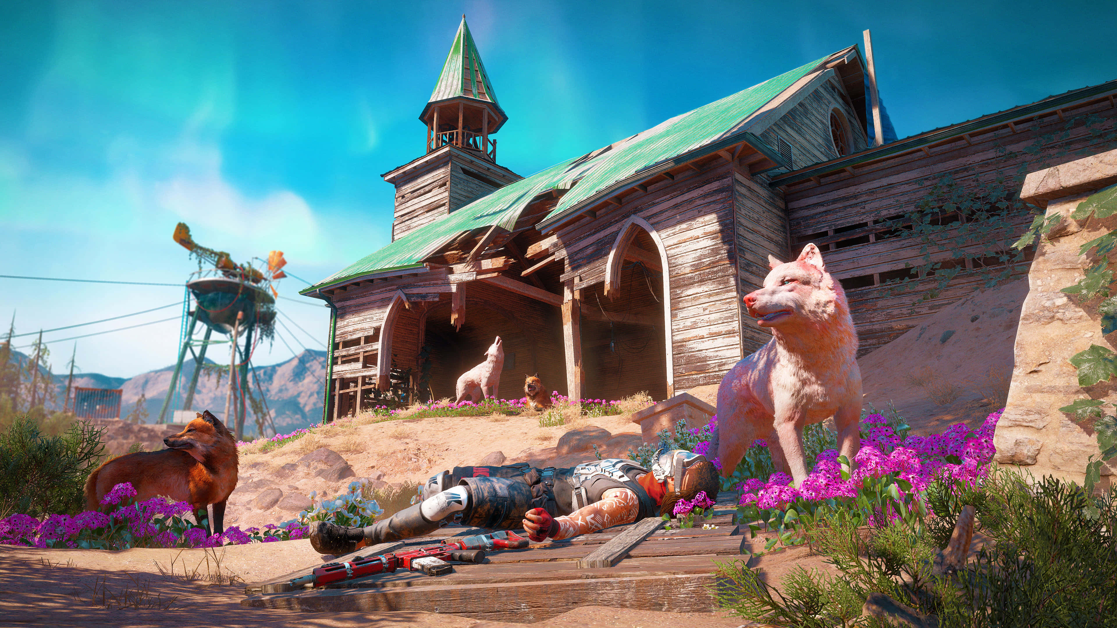 Far Cry 4, wolves, vibrant purple flowers, 4K Desktop Wallpaper