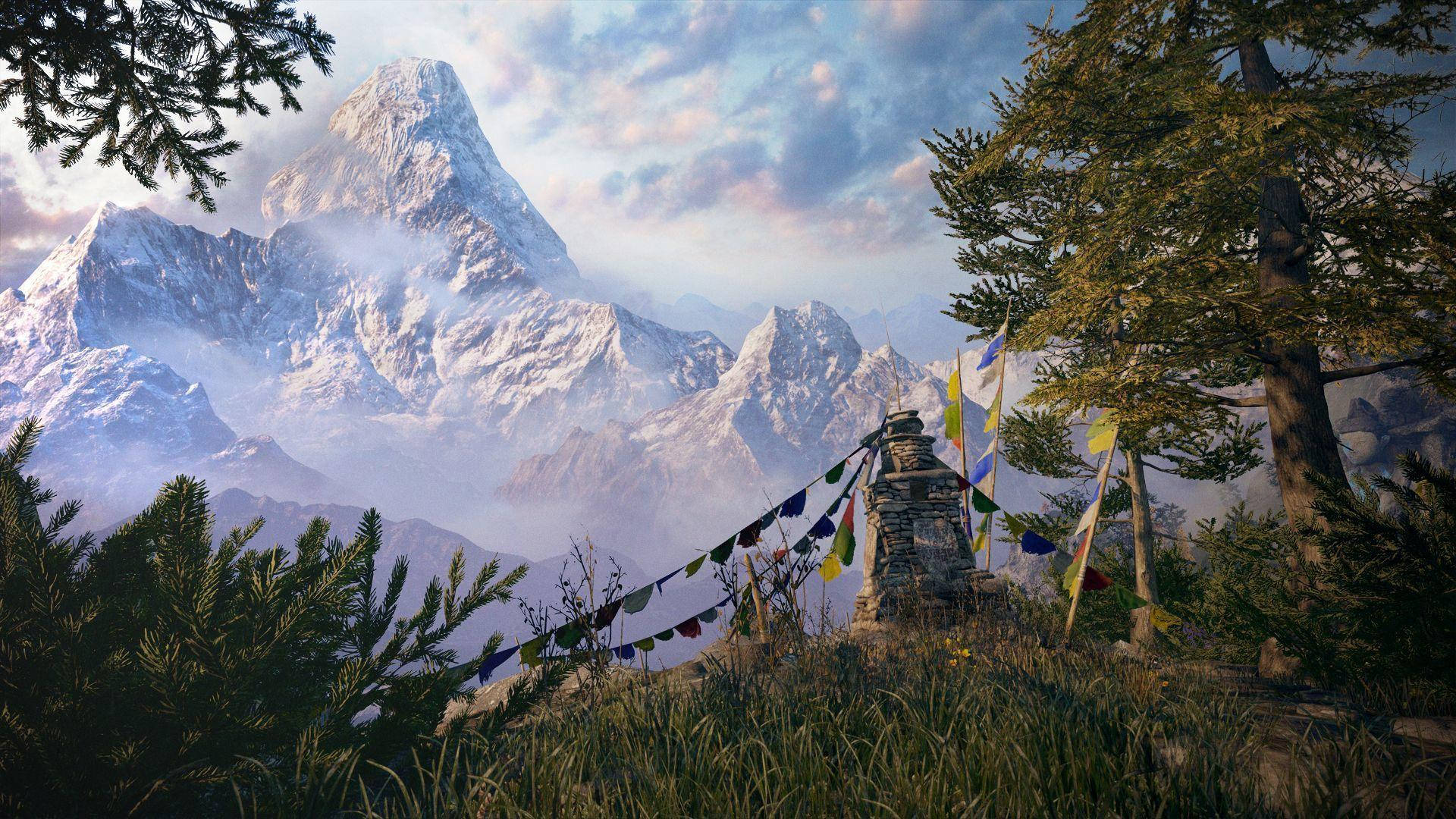 Far Cry 4, stone stupa, colorful prayer flags, Full HD Desktop Wallpaper