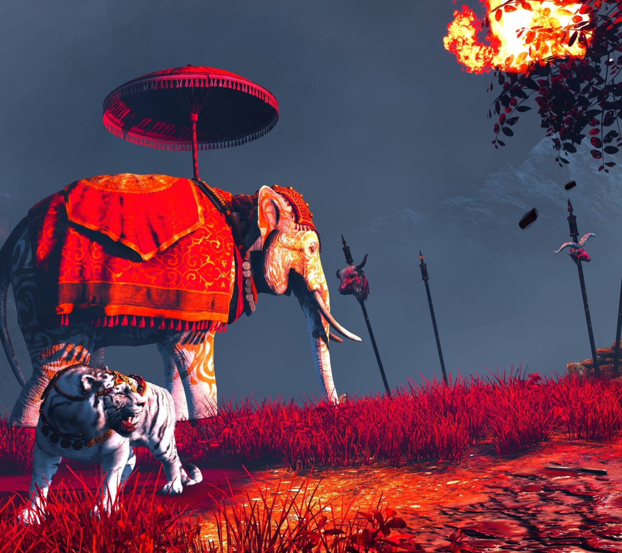 Far Cry 4, elephant, tiger, Full HD Desktop Wallpaper