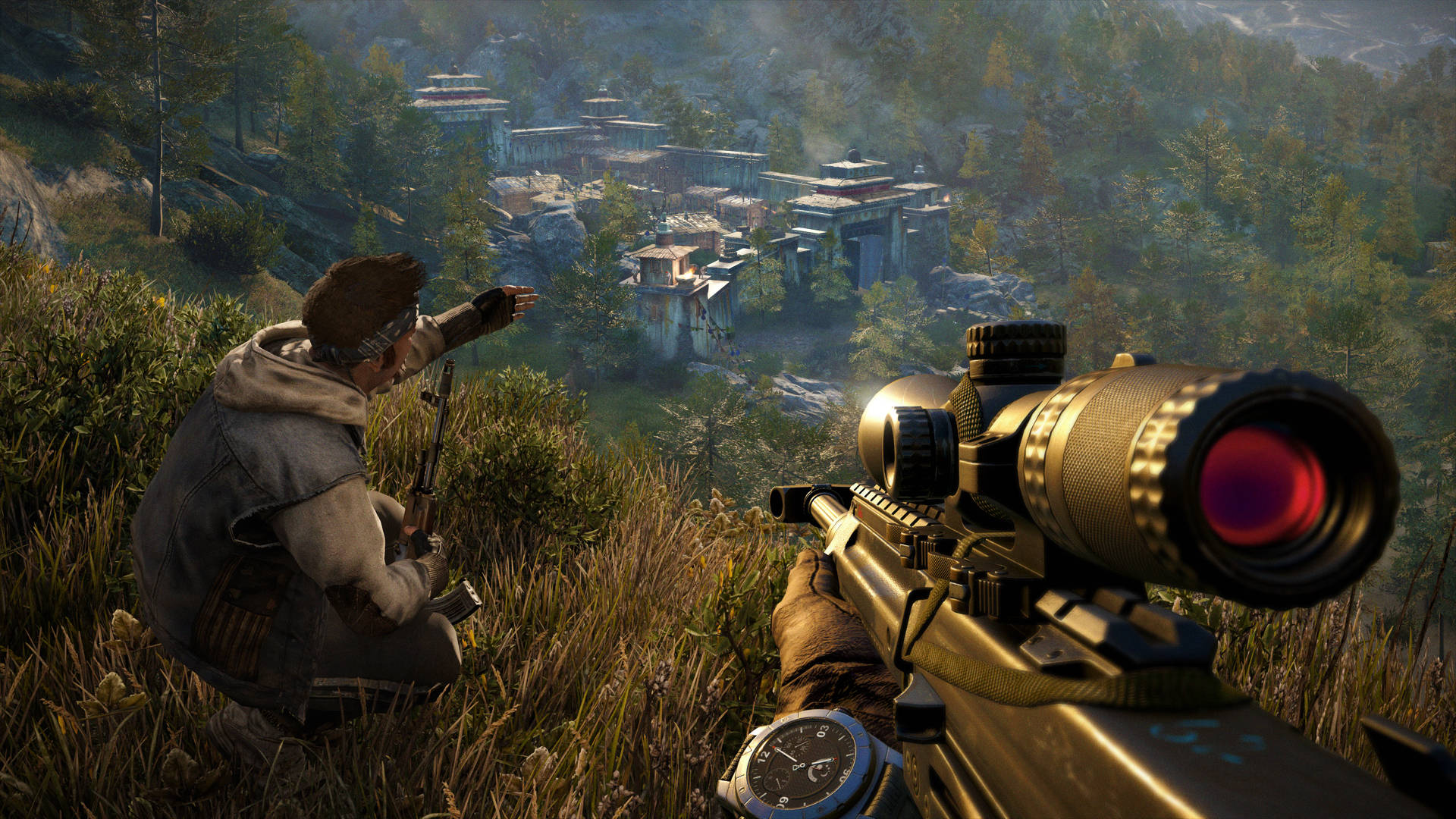 Far Cry 4, sniper, grassy hill, Full HD Desktop Wallpaper