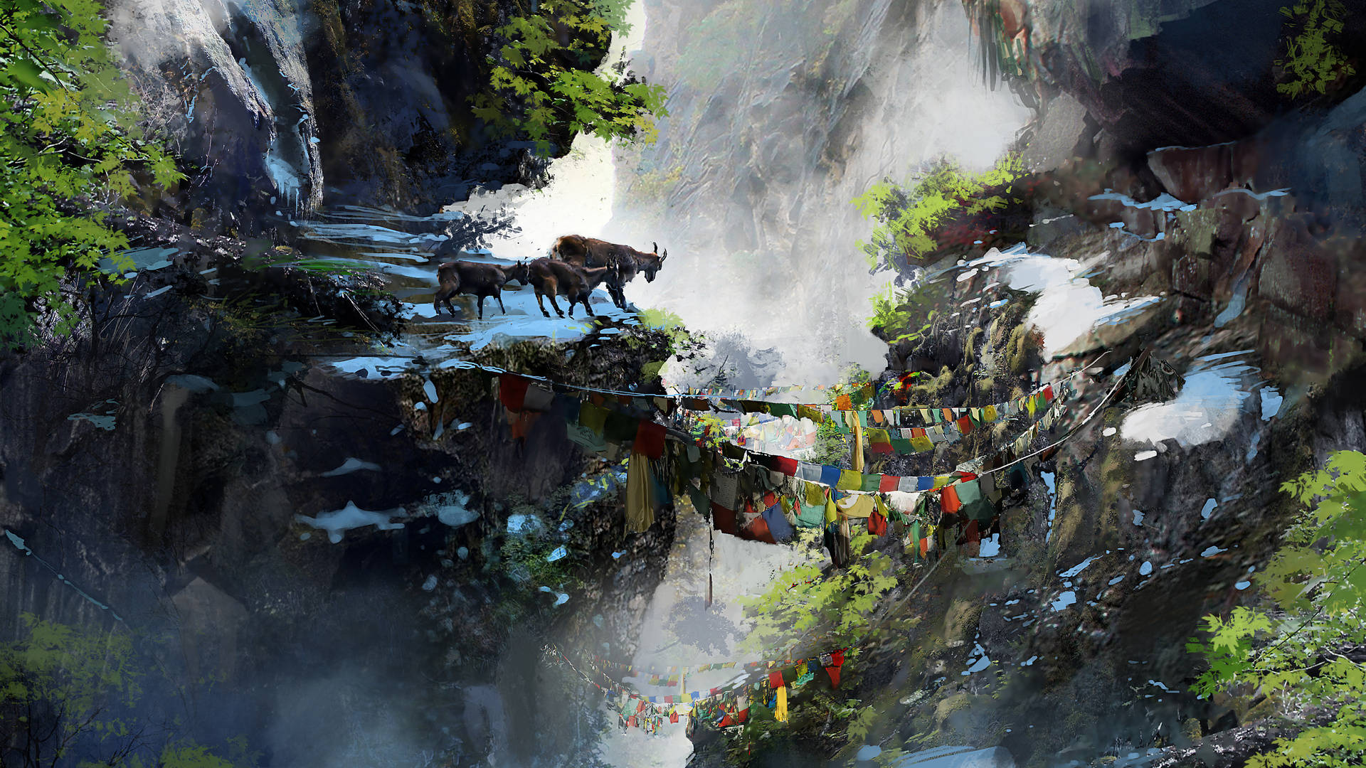 Far Cry 4, mountain goats, misty mountain gorge, Full HD Desktop Wallpaper