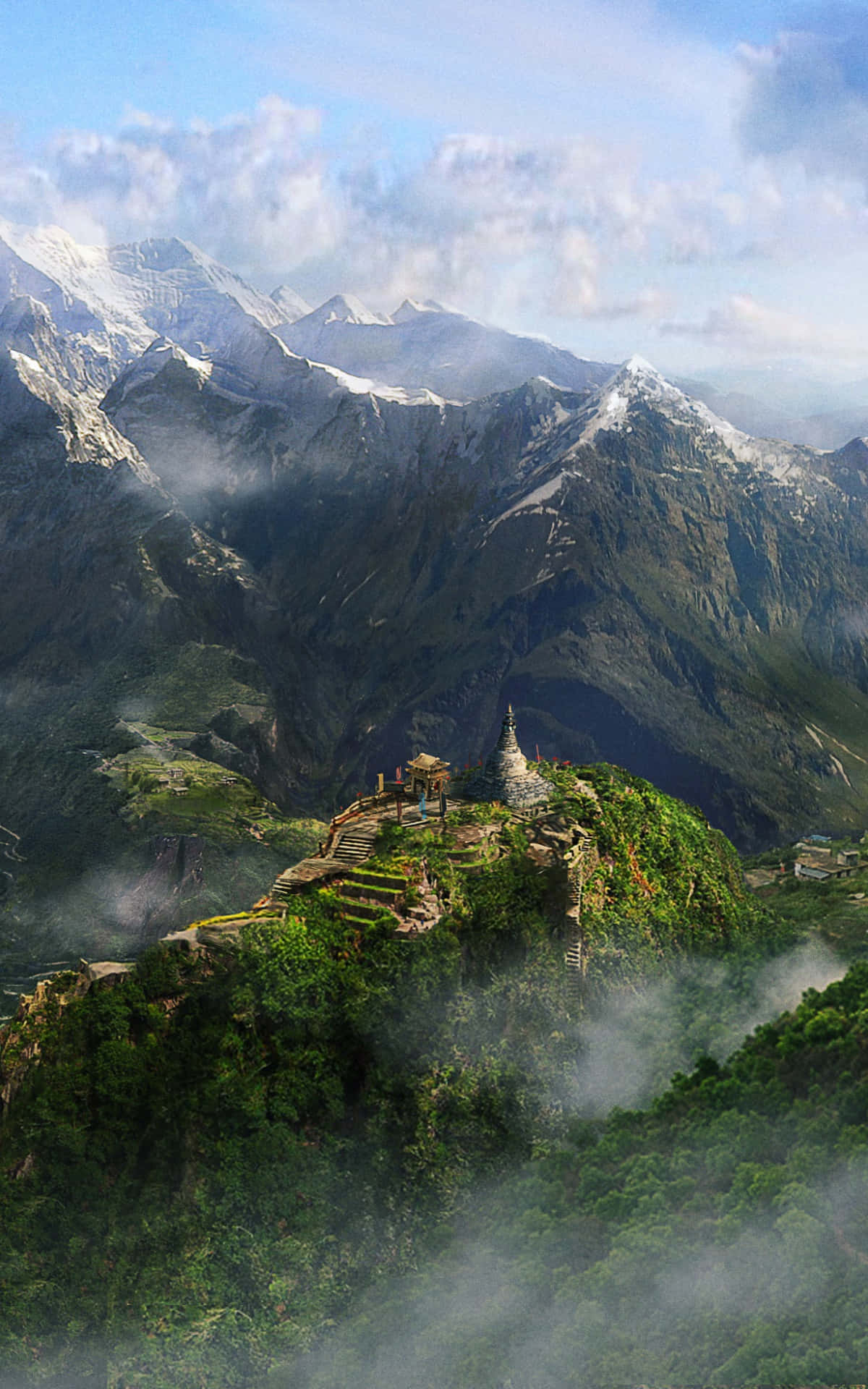 Far Cry 4, mountain monastery, lush green peak, Full HD Phone Wallpaper