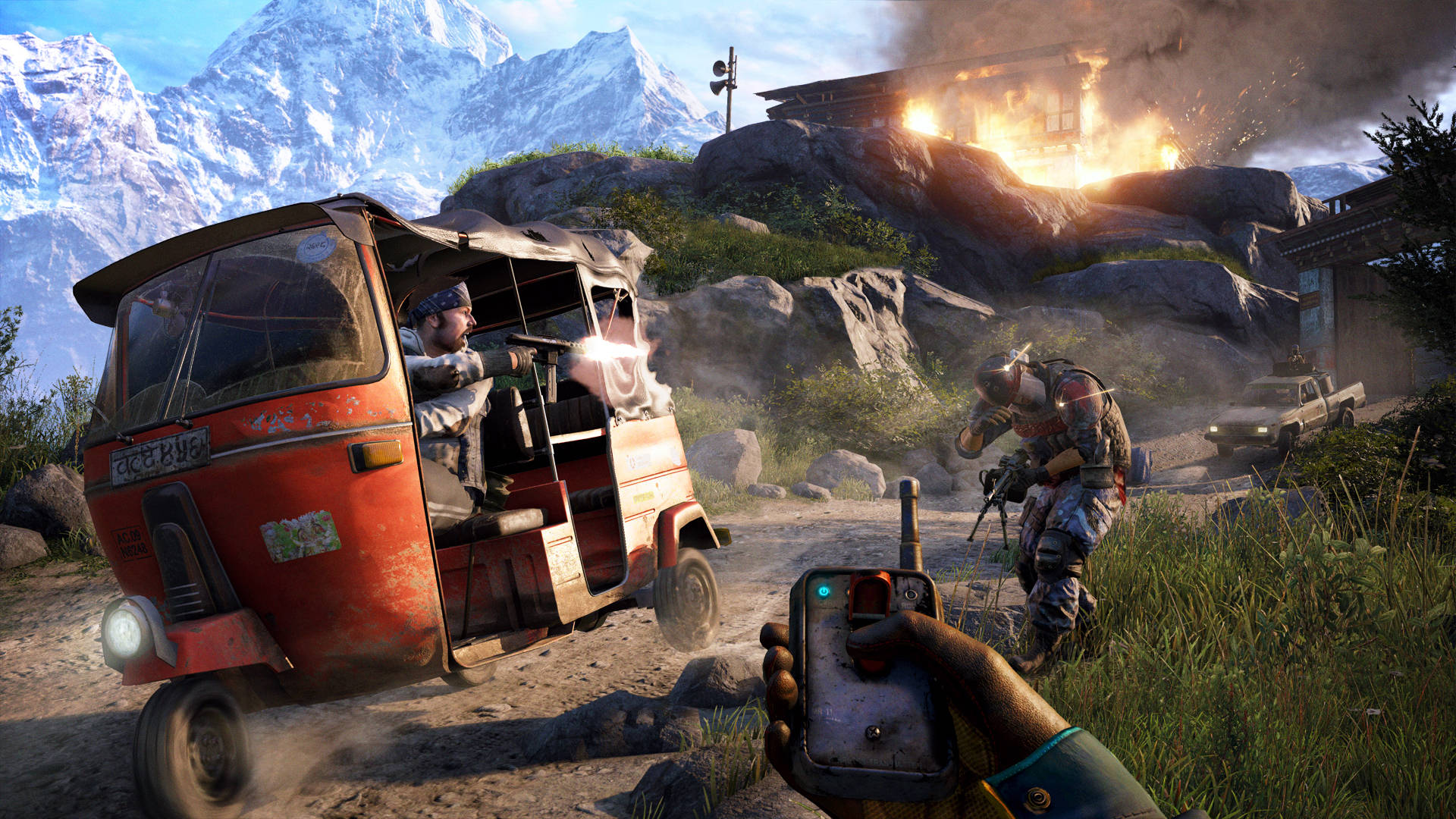 Far Cry 4, tricycle, red auto rickshaw, Full HD Desktop Wallpaper