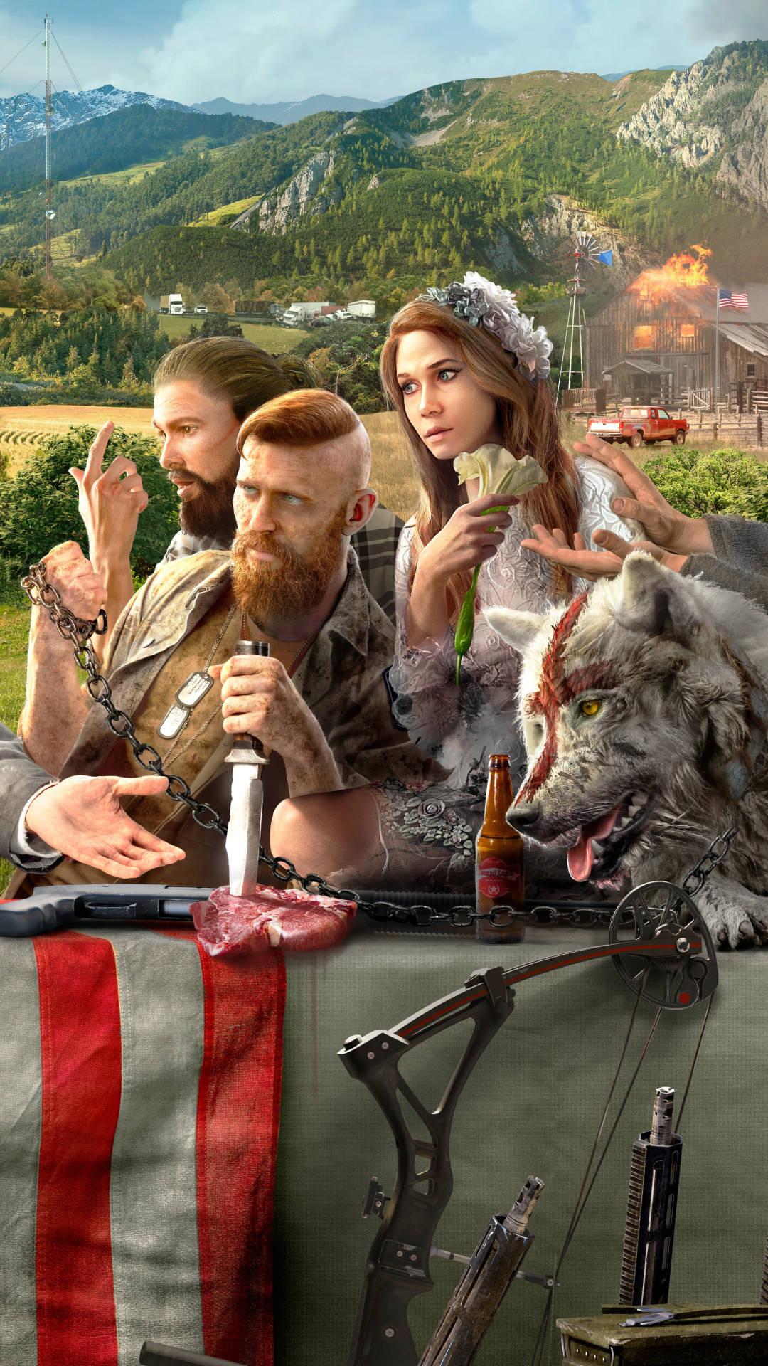 Far Cry 5, wolf, farmhouse, Full HD Phone Wallpaper