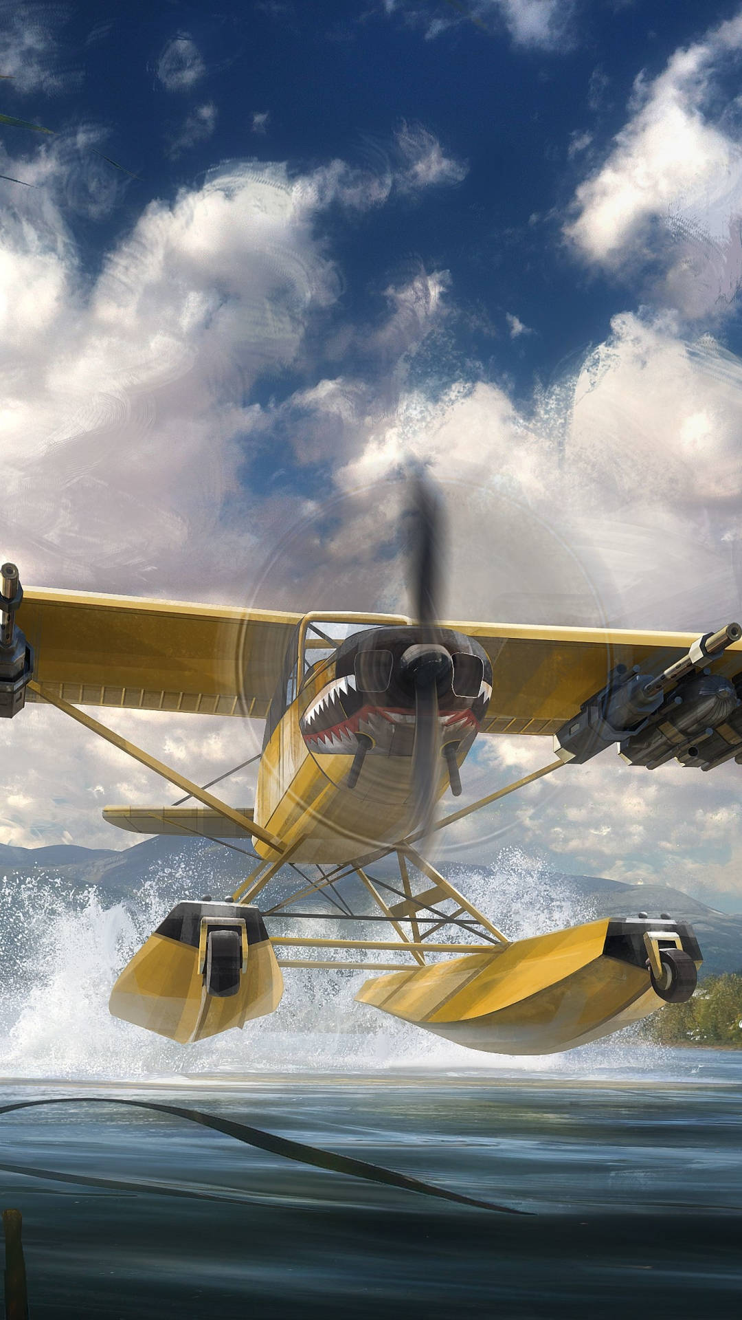 Far Cry 5, yellow seaplane, shark mouth design, Full HD Phone Wallpaper