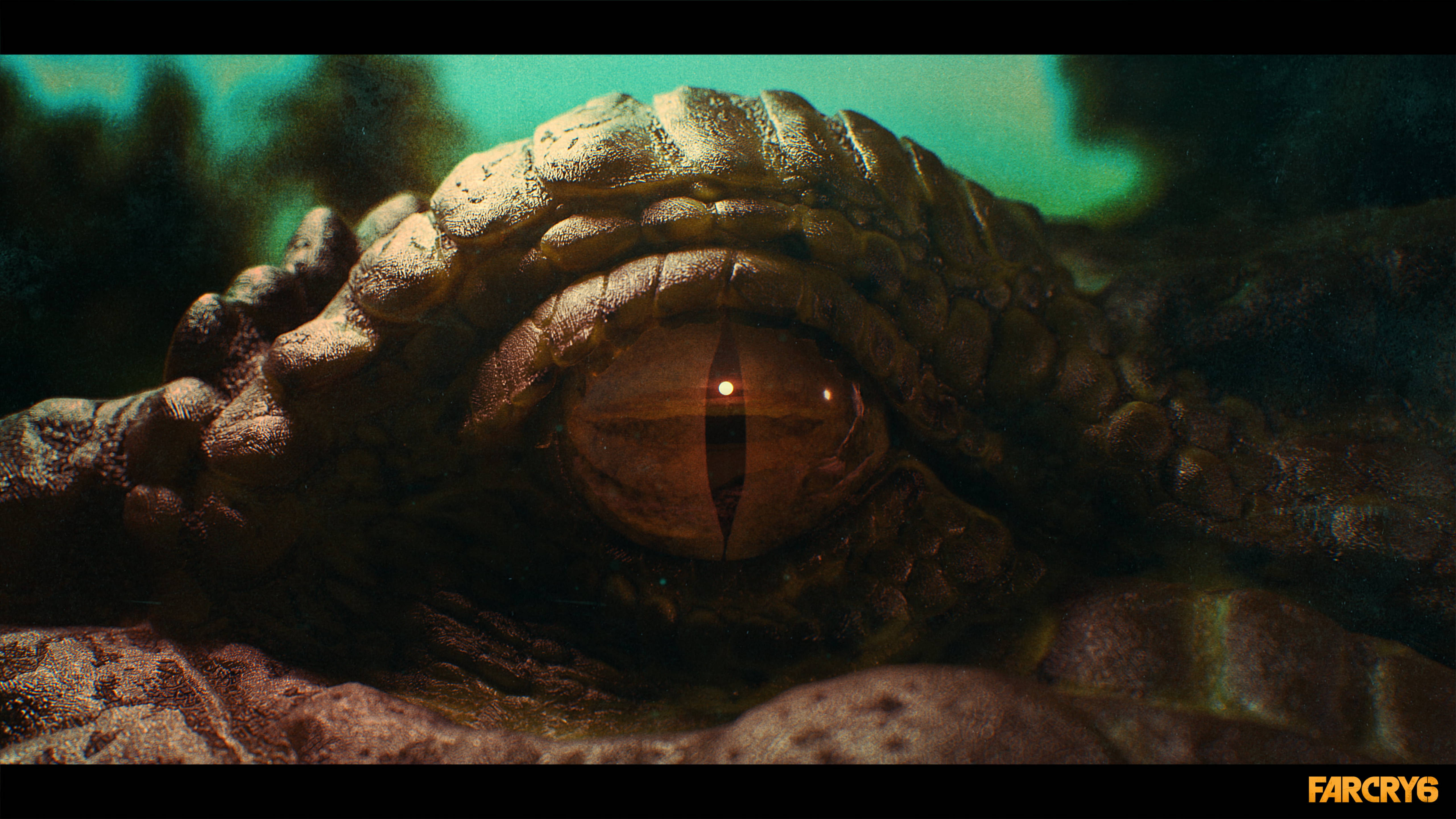 Far Cry 6, crocodile eye, glowing amber eye, 5K Desktop Wallpaper