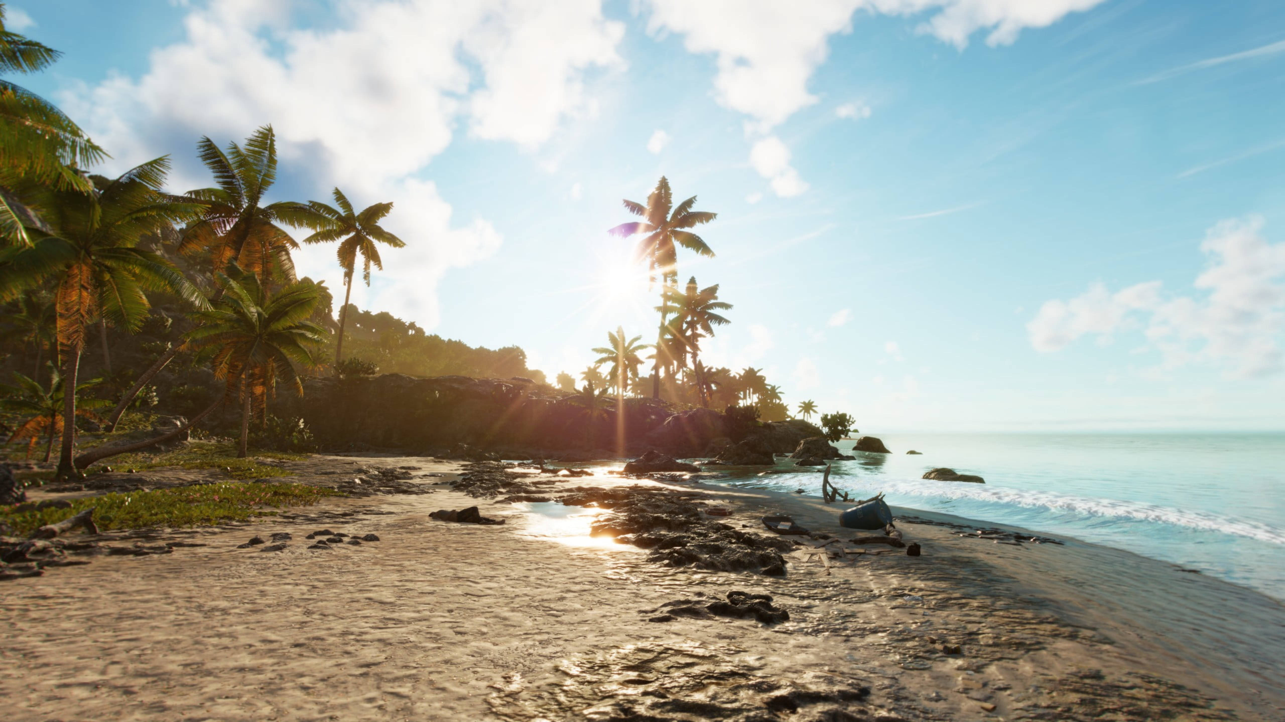 Far Cry 6, sand beach, palm trees, 5K Desktop Wallpaper