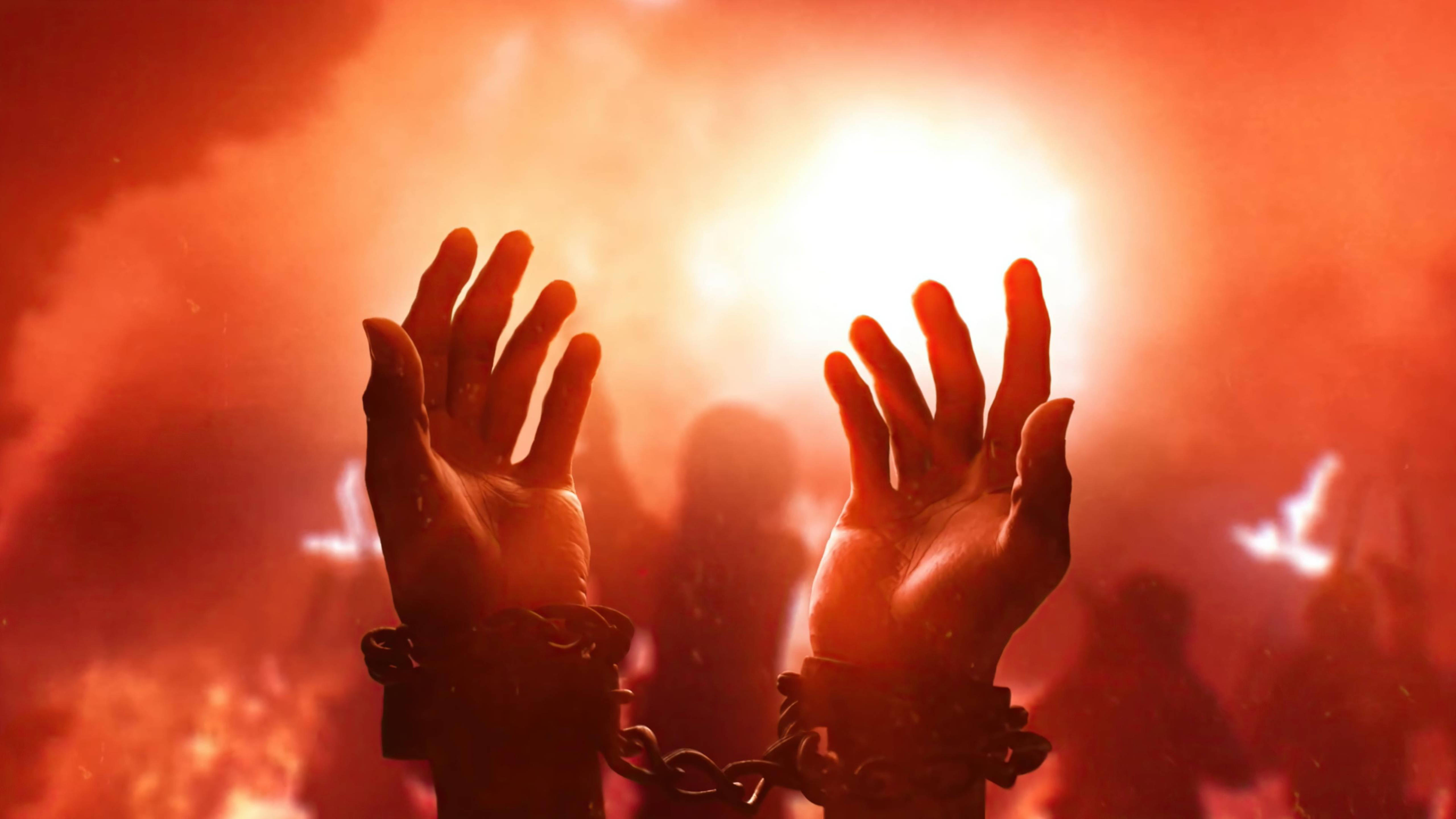 Far Cry 6, handcuffed hands, blazing orange sun, 5K Desktop Wallpaper
