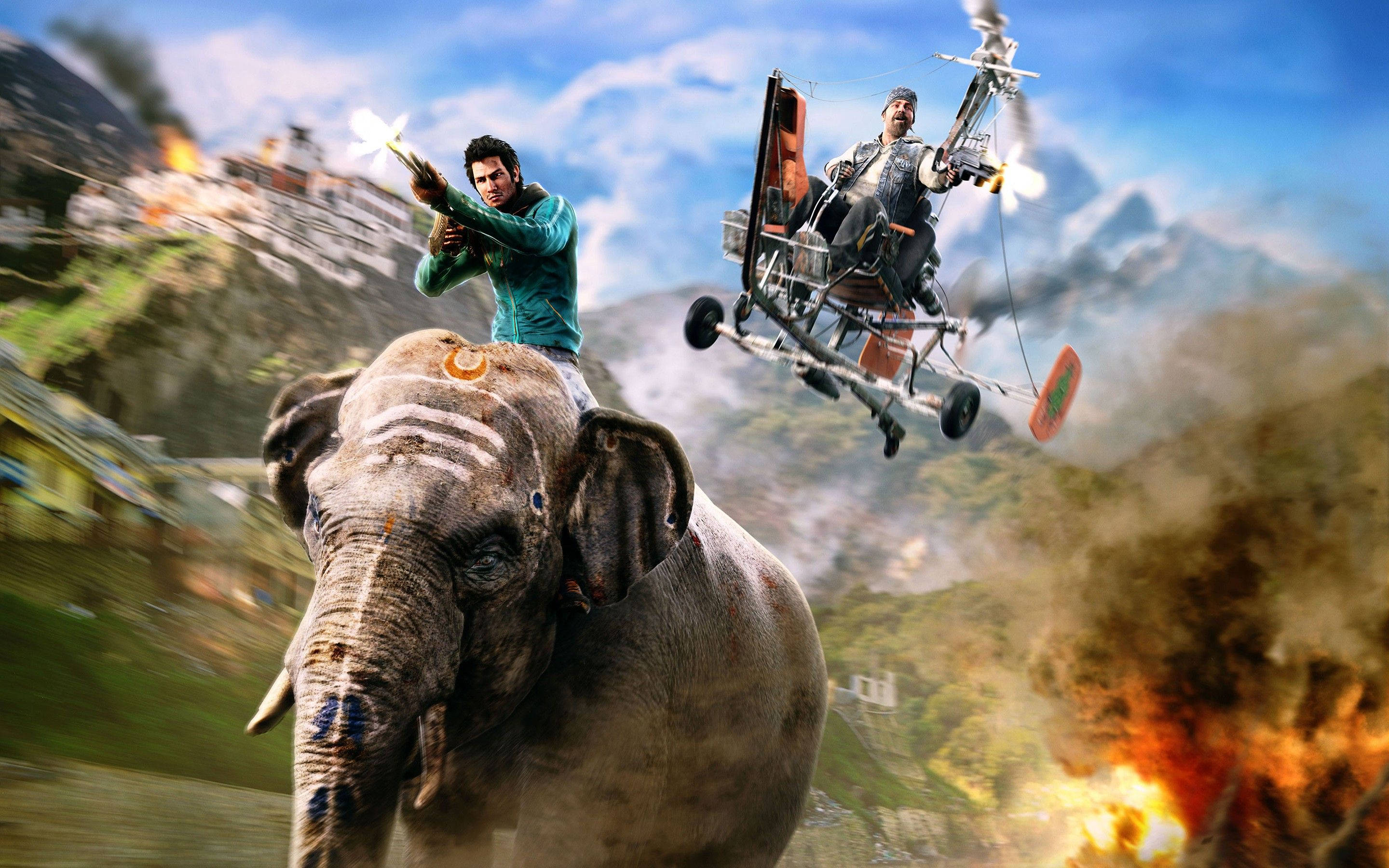 Far Cry 4, elephant, makeshift helicopter, 2K Desktop Wallpaper