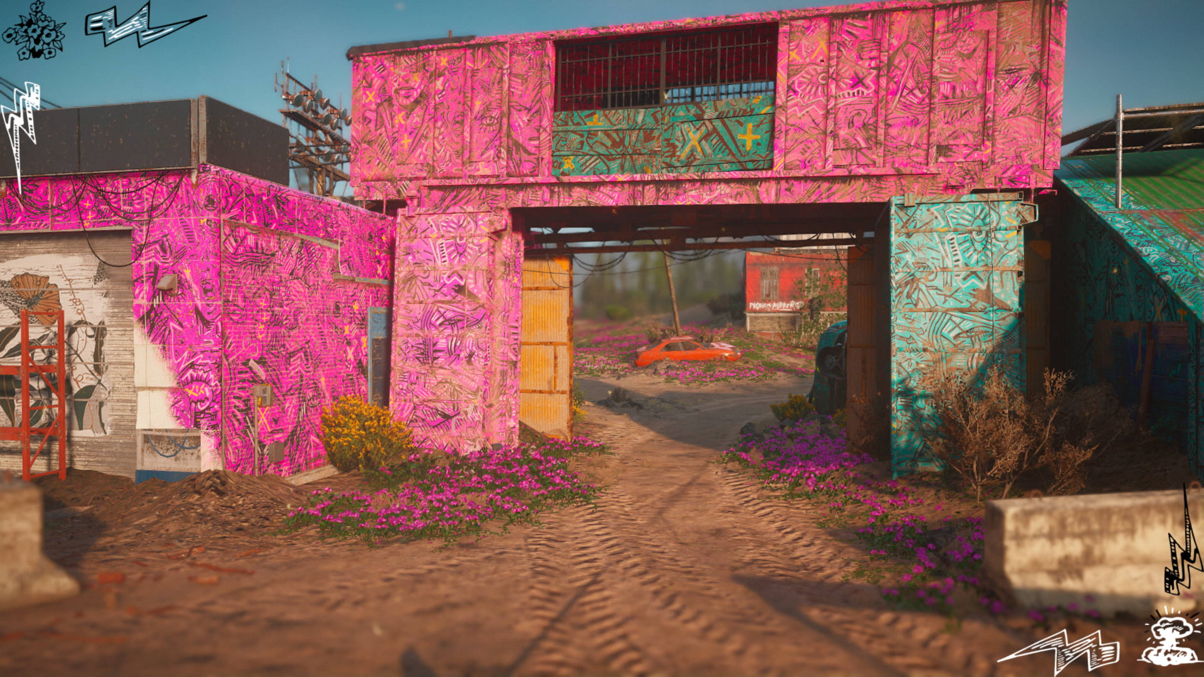 Far Cry New Dawn, chop shop, pink graffiti, 4K Desktop Wallpaper