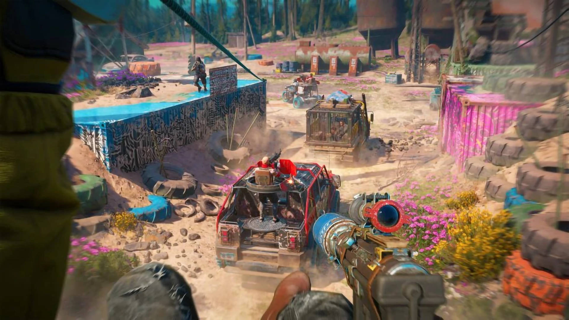 Far Cry New Dawn, zip lining, red vehicle, Full HD Desktop Wallpaper