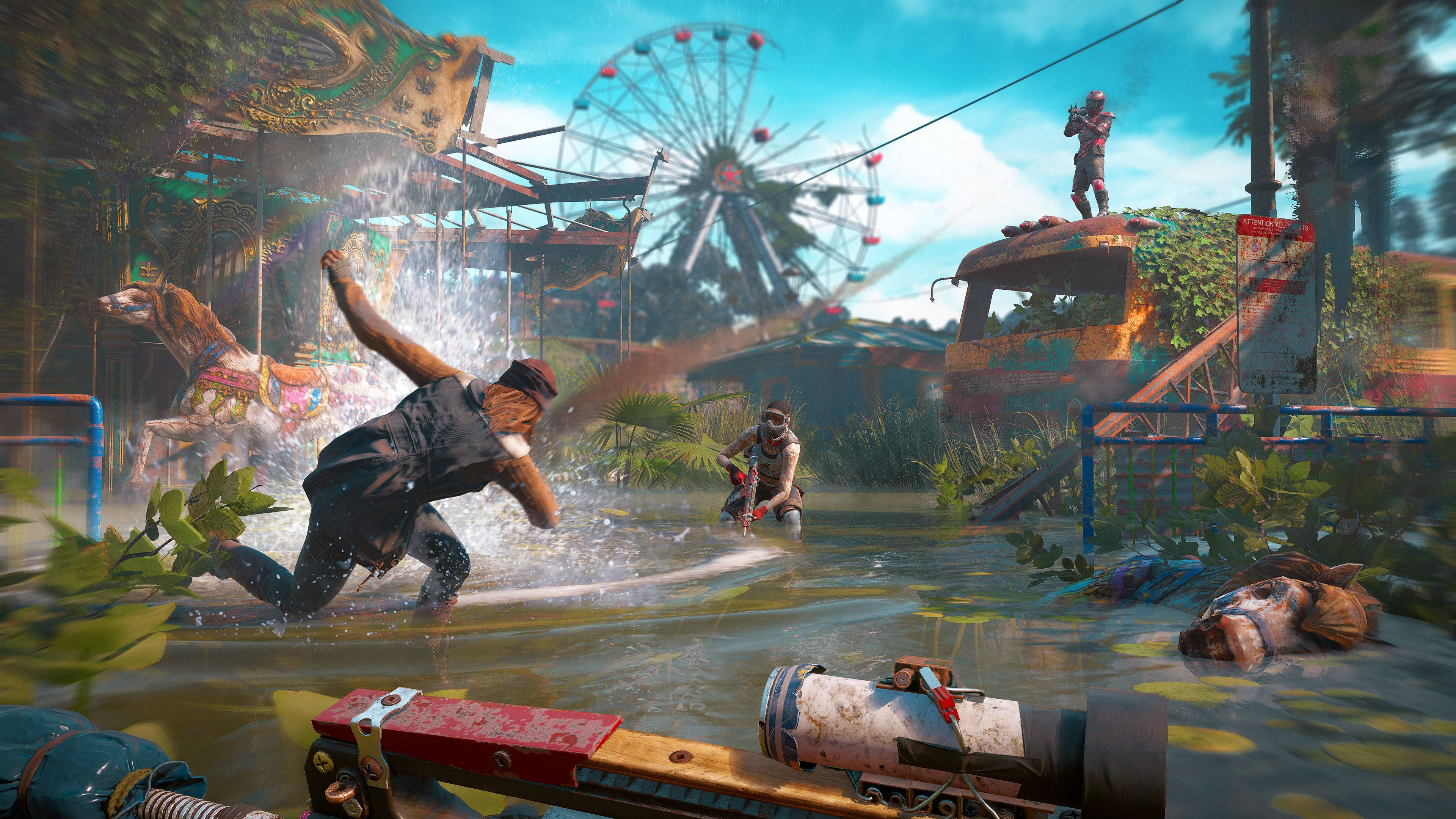 Far Cry New Dawn, abandoned park, flooded amusement park, 4K Desktop Wallpaper