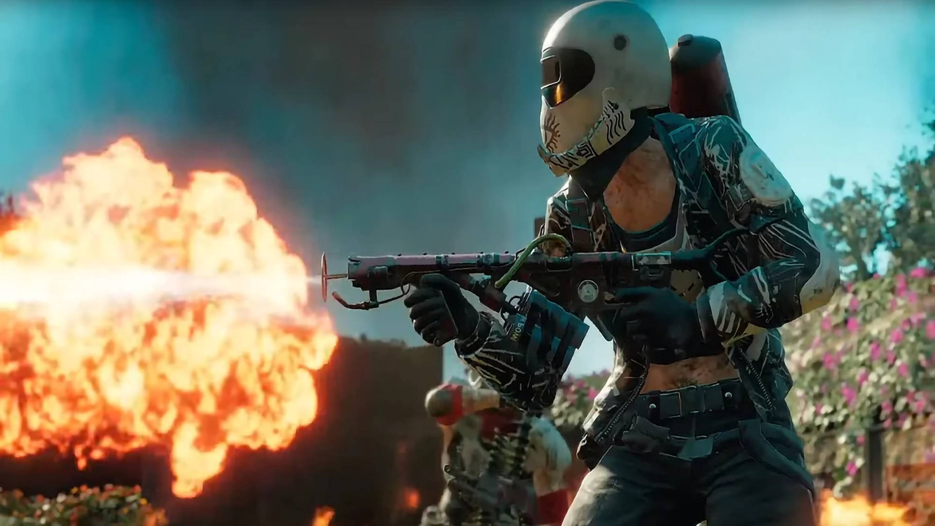 Far Cry New Dawn, flamethrower, masked soldier, Full HD Desktop Wallpaper