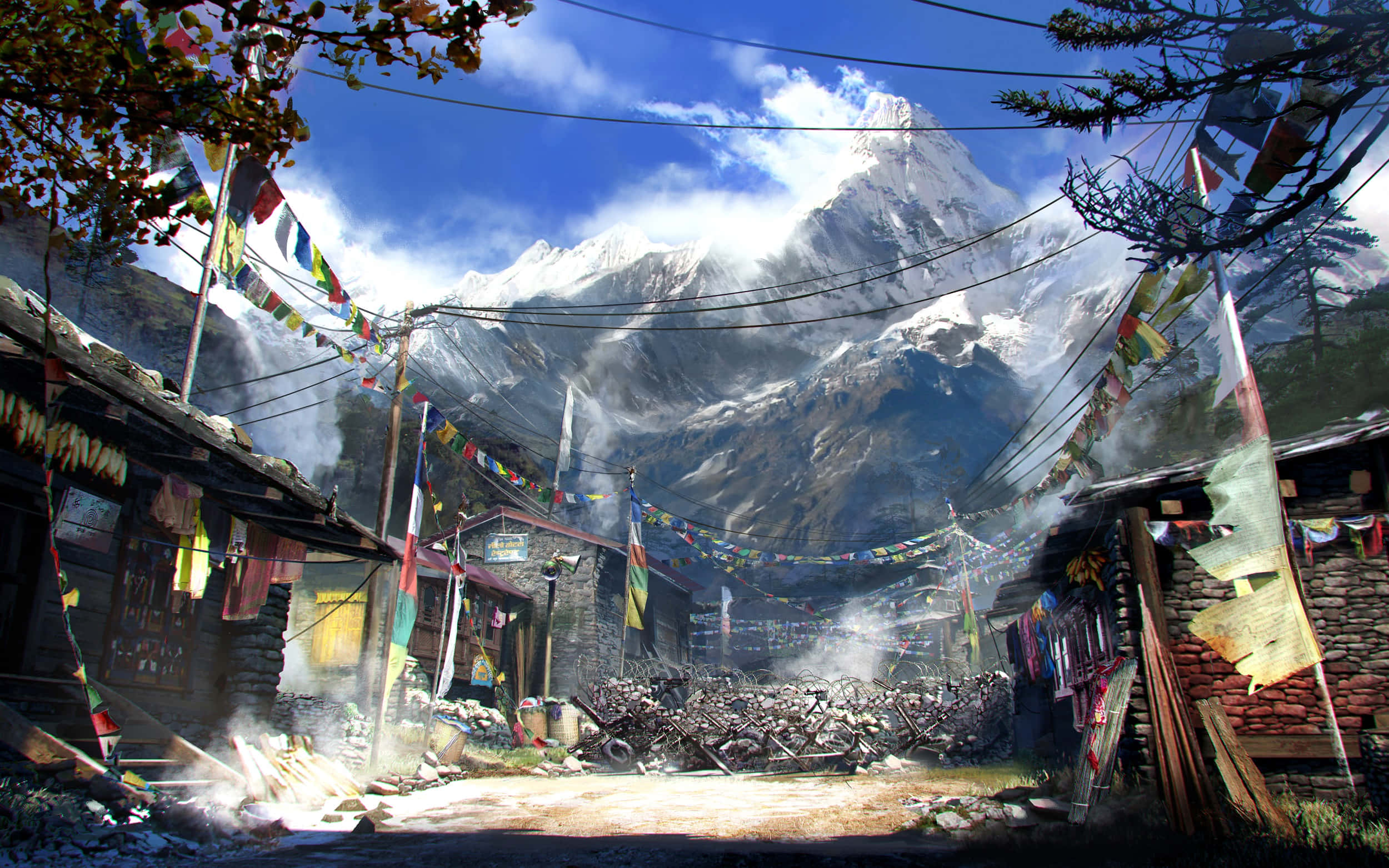 Far Cry, mountain village, snow-capped peak, Full HD Desktop Wallpaper