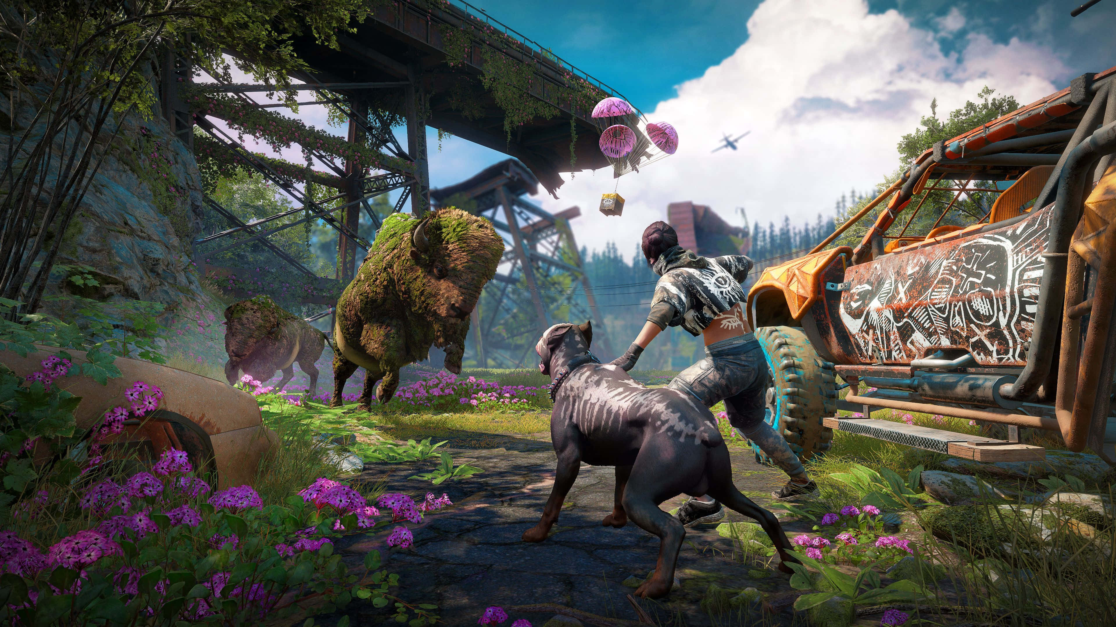Far Cry, junkyard, purple flowers, 4K Desktop Wallpaper