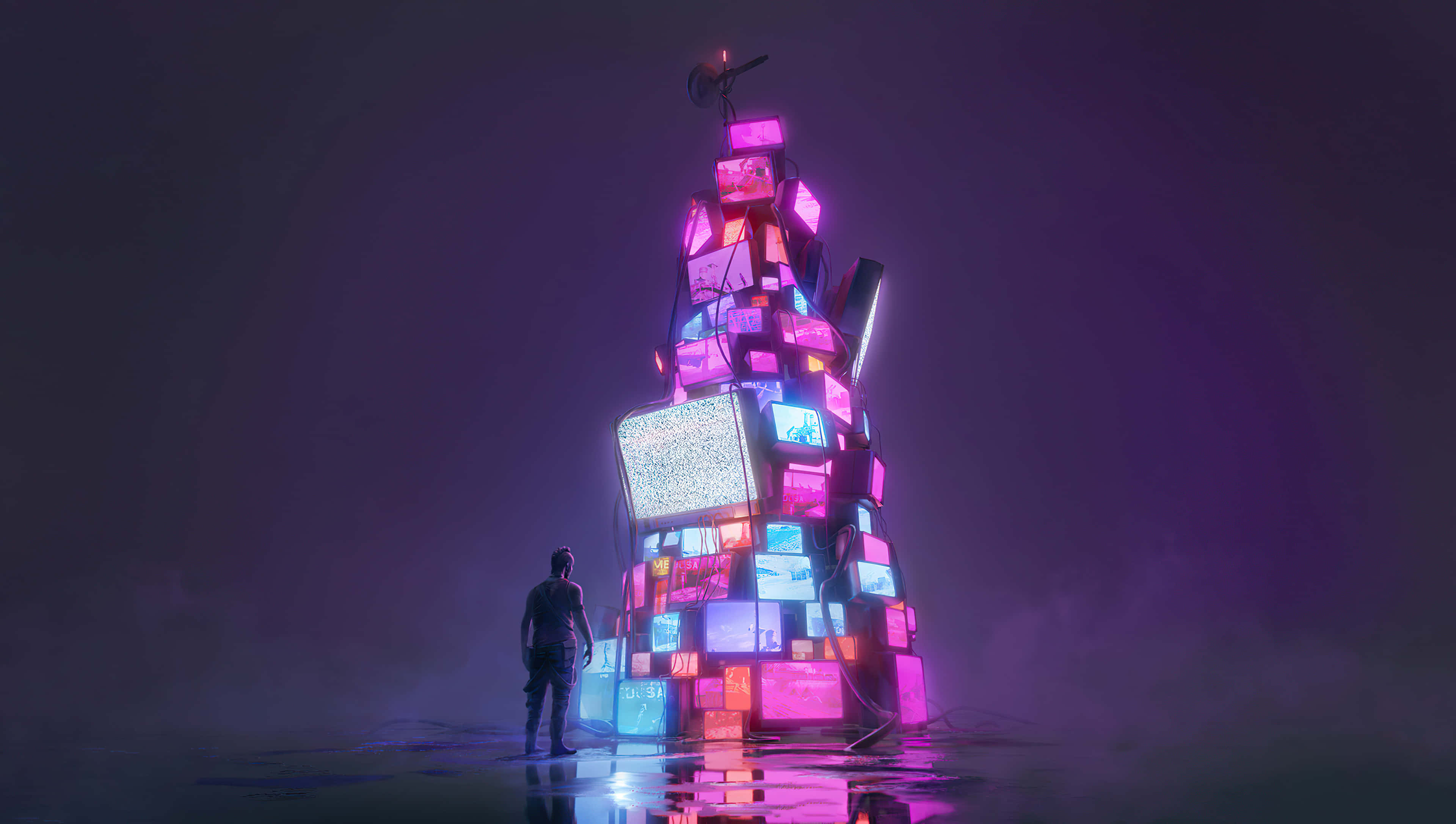 Far Cry, glowing structure, stacked flickering screens, 4K Desktop Wallpaper