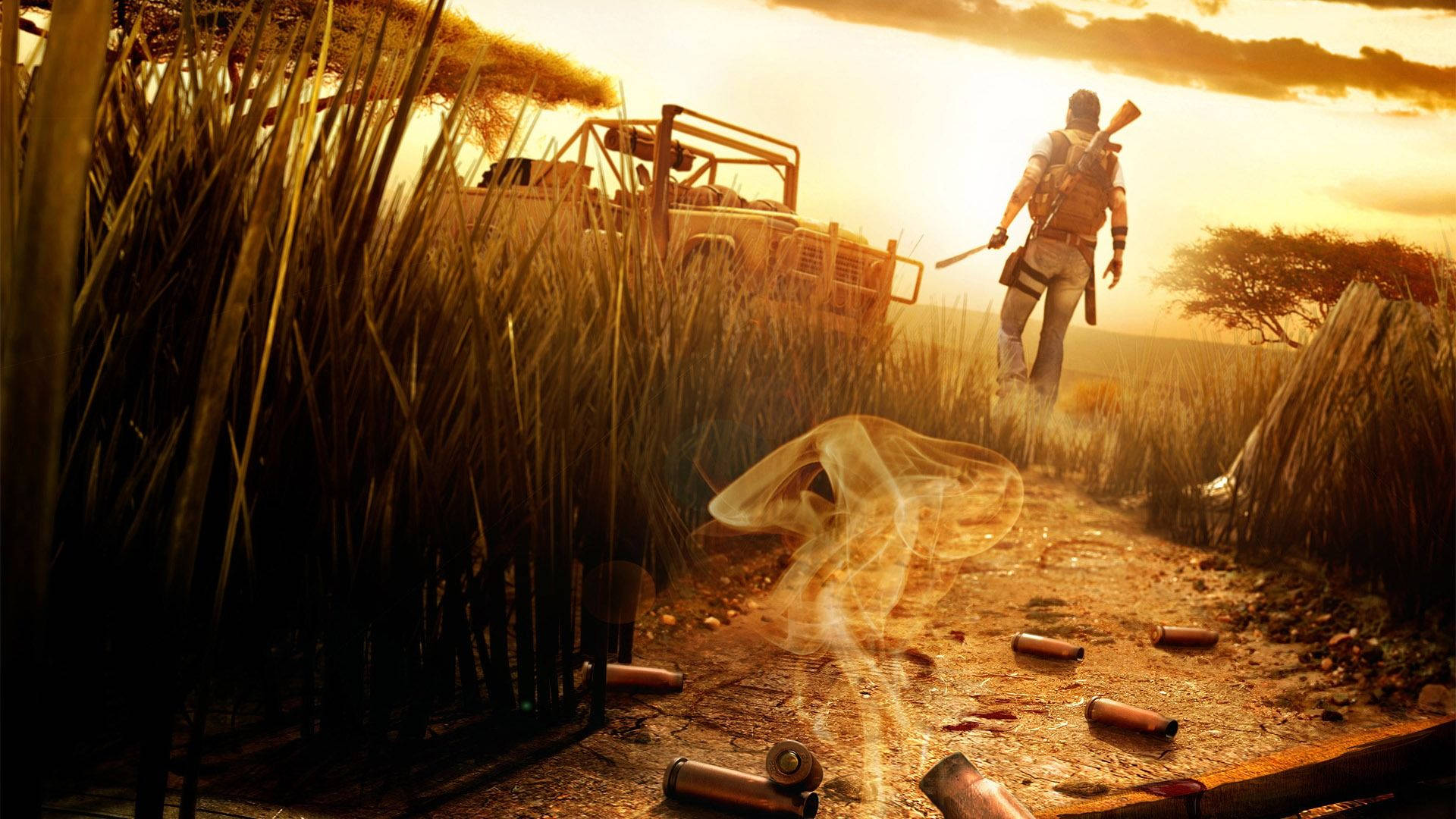 Far Cry 2, sunset, wrecked vehicle, Full HD Desktop Wallpaper