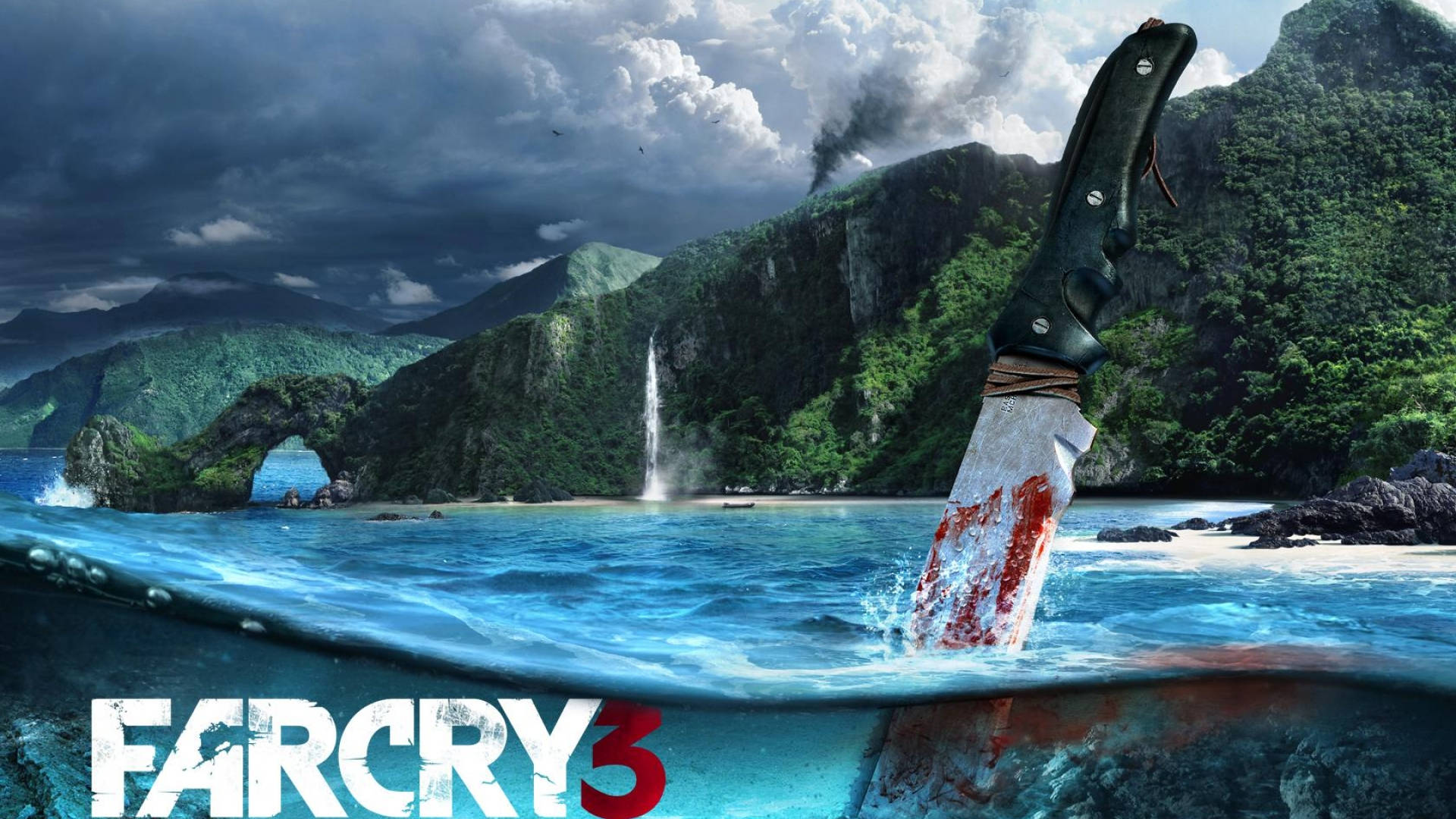 Far Cry 3, bloody knife, turquoise water, Full HD Desktop Wallpaper