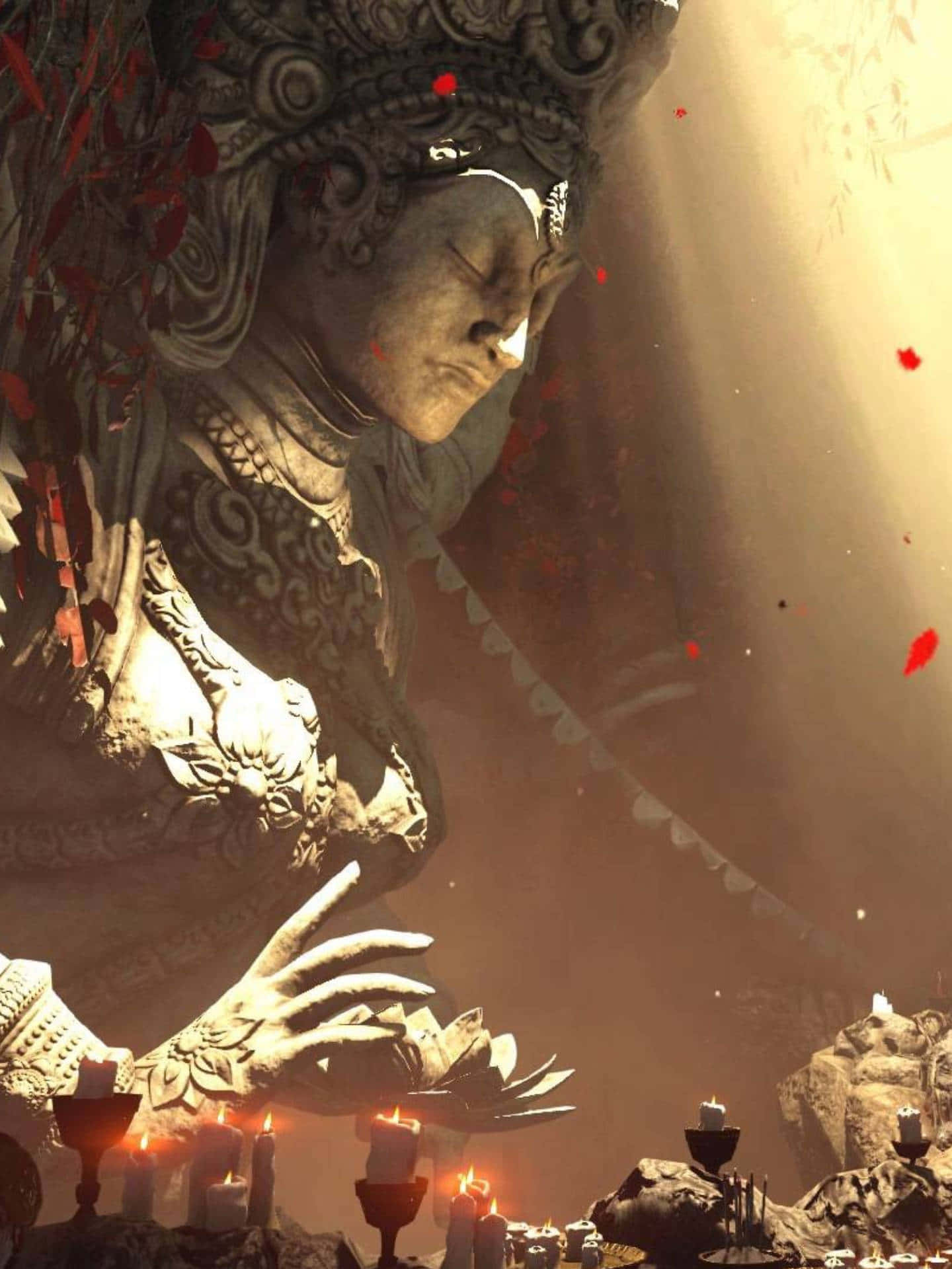 Far Cry 4, stone deity, red petals, Full HD Phone Wallpaper