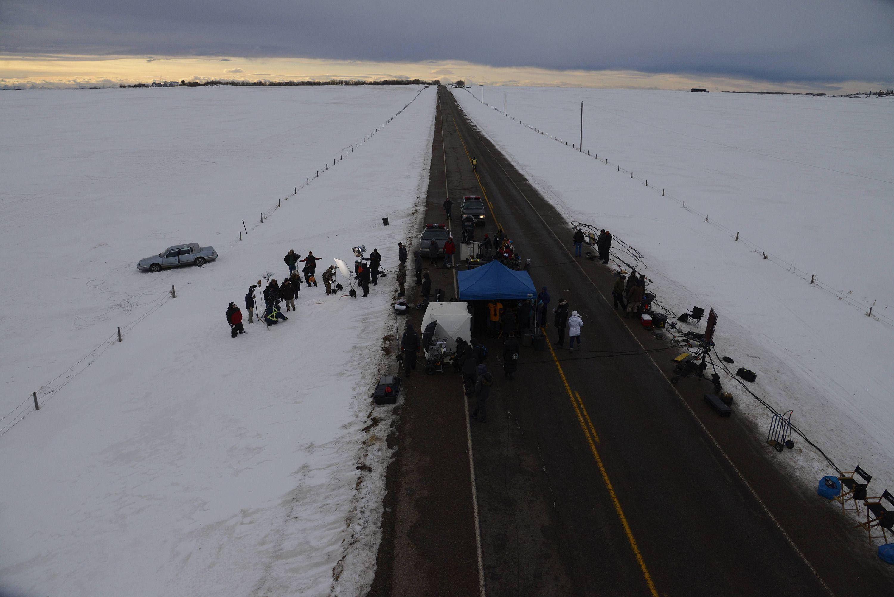 Fargo, snow-lined road, frozen plain, 2K Desktop Wallpaper