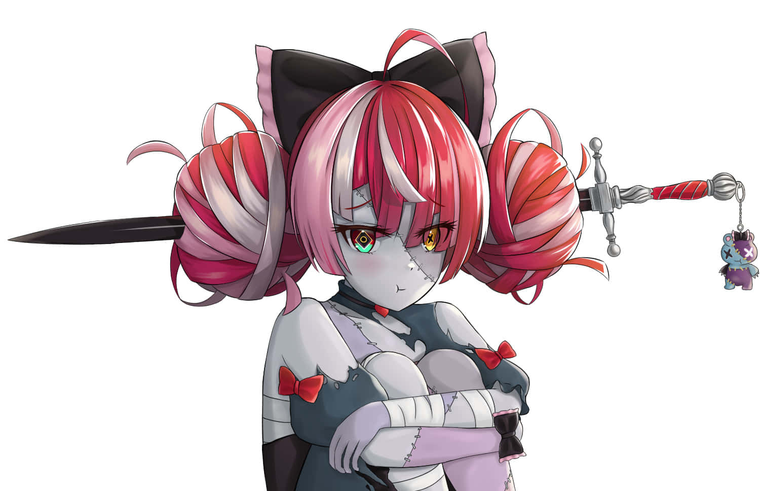 Faris Nyannyan, pink and white hair, sword, HD Desktop Wallpaper