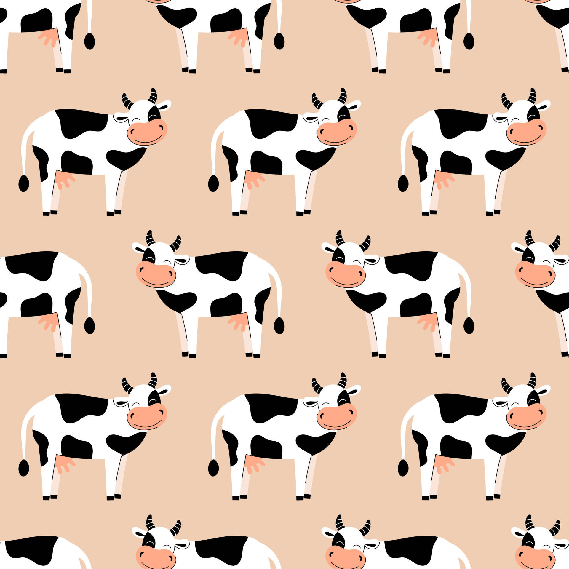 cute cartoon cows, black spots, pink noses, Full HD Desktop Wallpaper