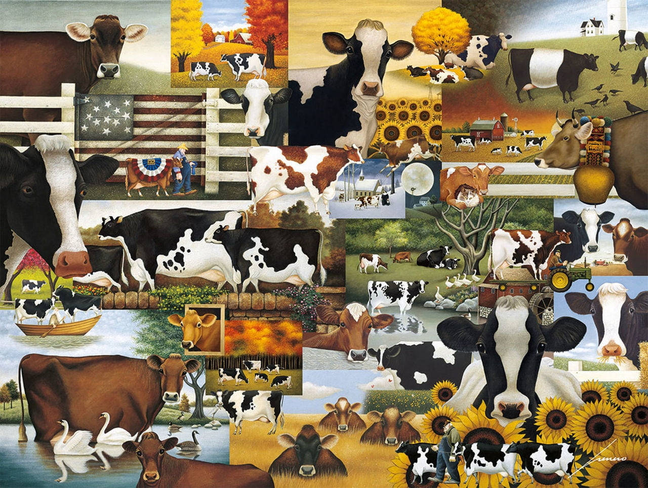 farm cow animals, collage art, pastoral scenes, HD Desktop Wallpaper