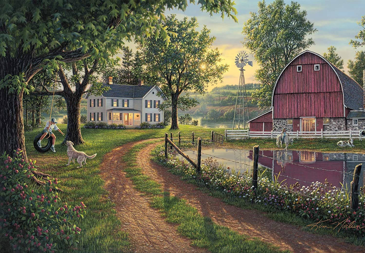 farm desktop, golden hour, tire swing, HD Desktop Wallpaper