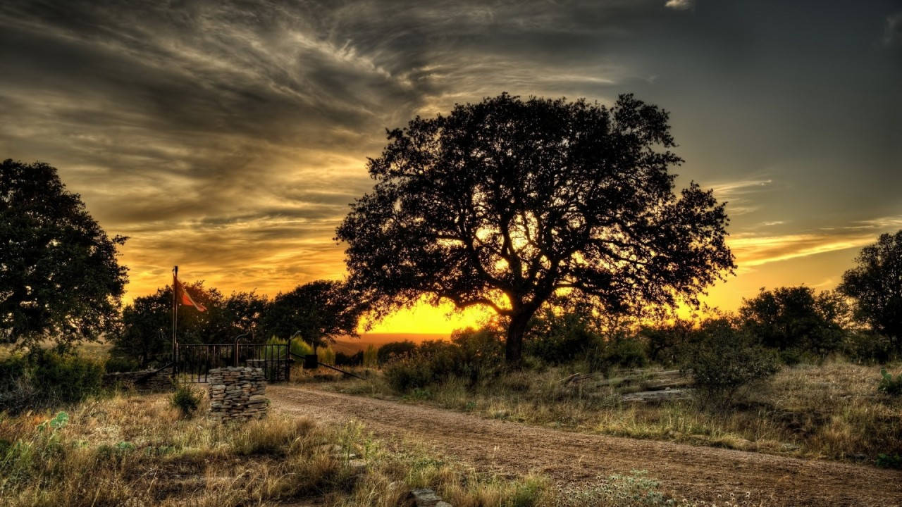 Farm Desktop, Sunset, golden clouds, HD Desktop Wallpaper