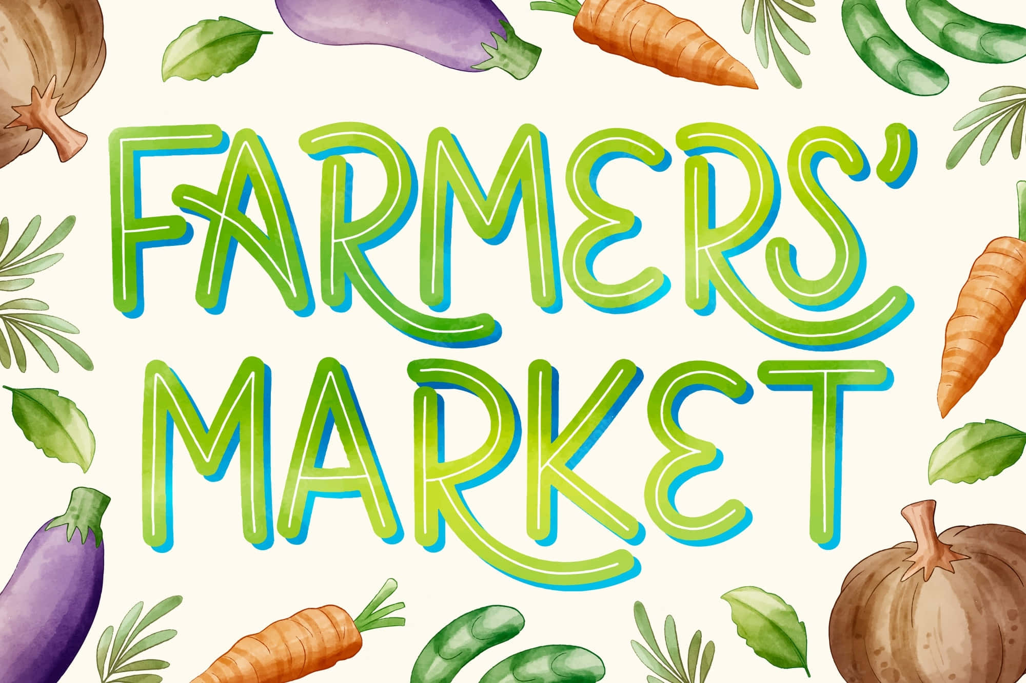Farmers Market, watercolor illustration, fresh vegetables, Full HD Desktop Wallpaper